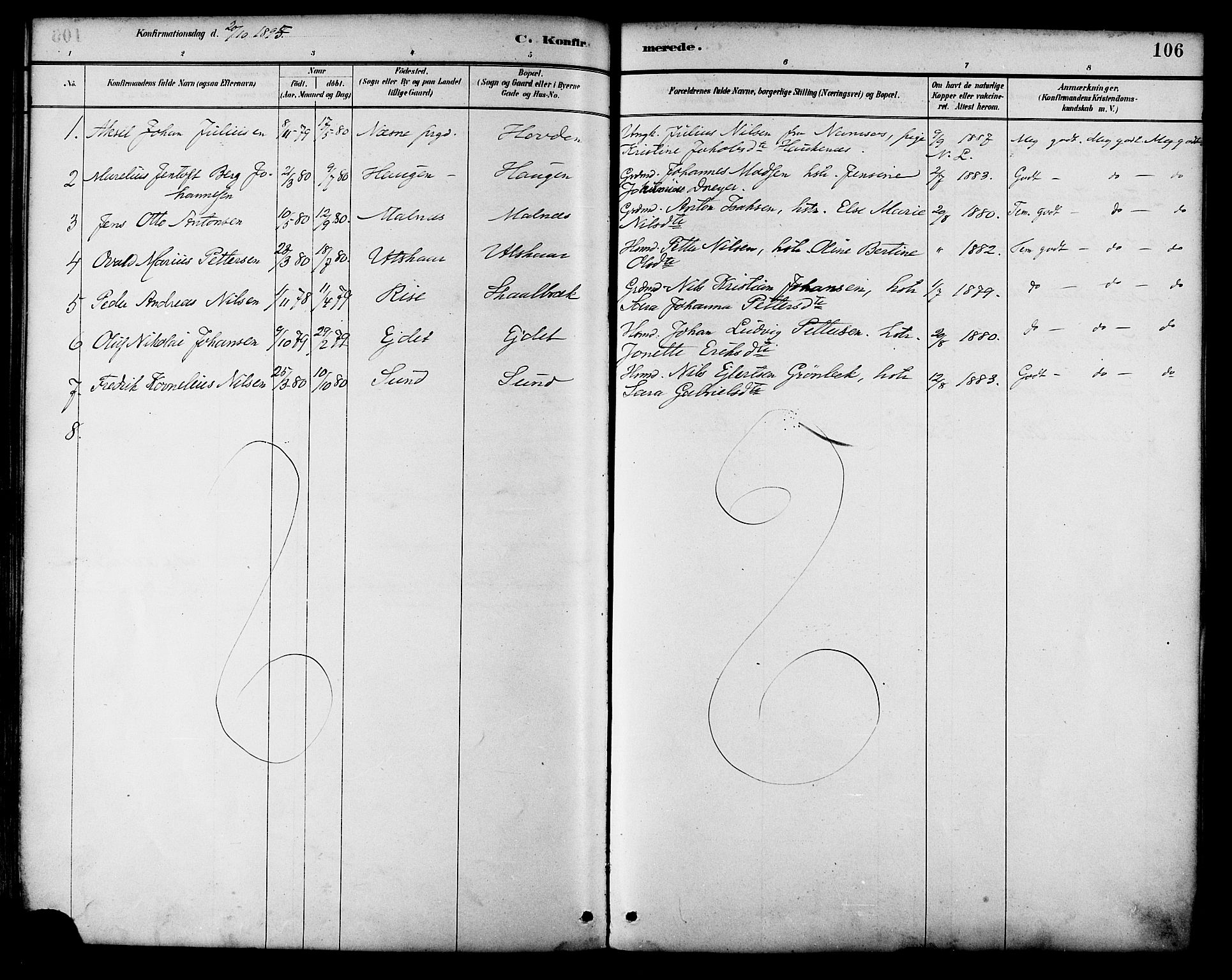 Ministerialprotokoller, klokkerbøker og fødselsregistre - Nordland, AV/SAT-A-1459/892/L1320: Ministerialbok nr. 892A01, 1886-1901, s. 106