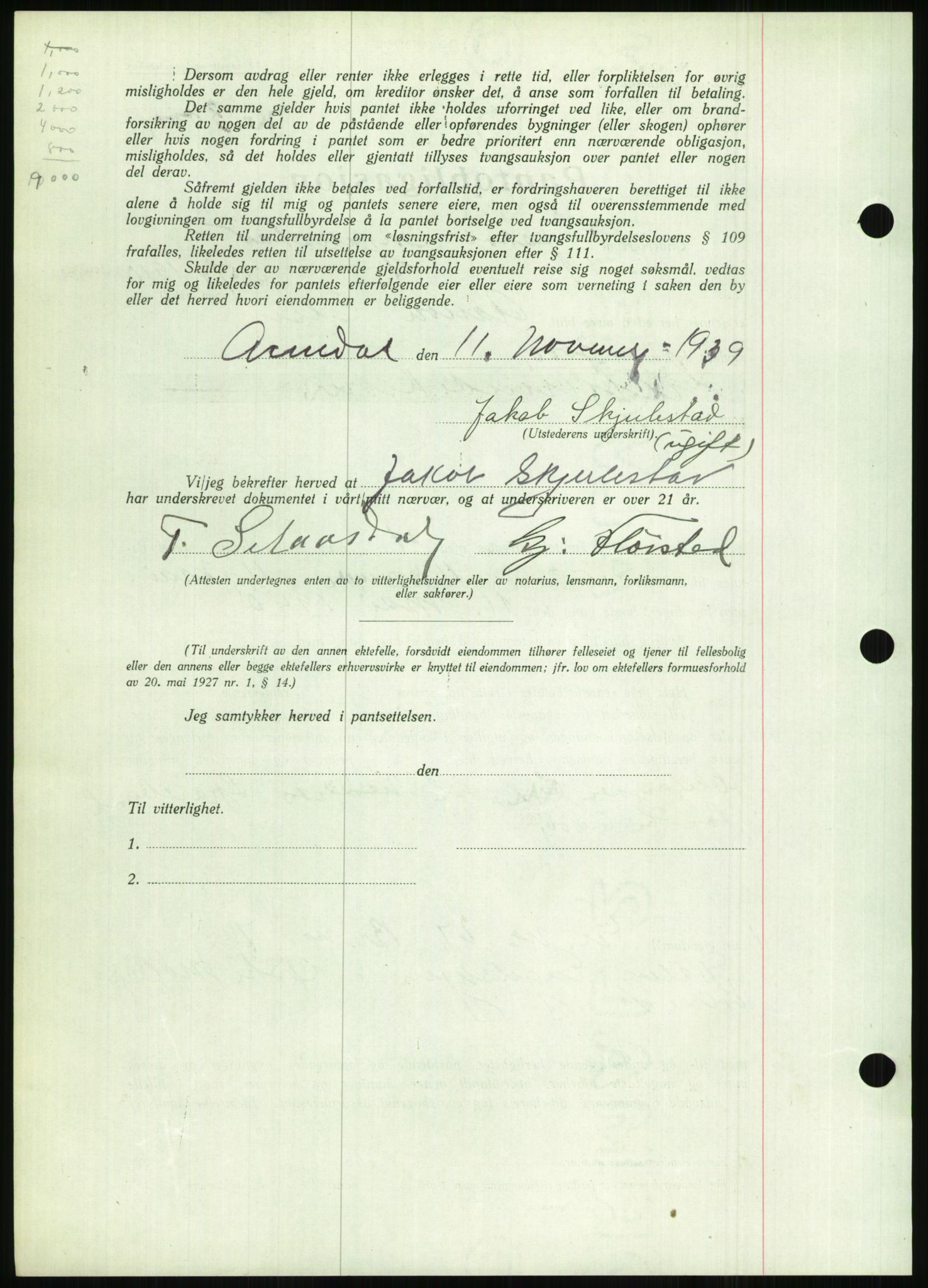 Nedenes sorenskriveri, AV/SAK-1221-0006/G/Gb/Gbb/L0001: Pantebok nr. I, 1939-1942, Dagboknr: 1147/1939