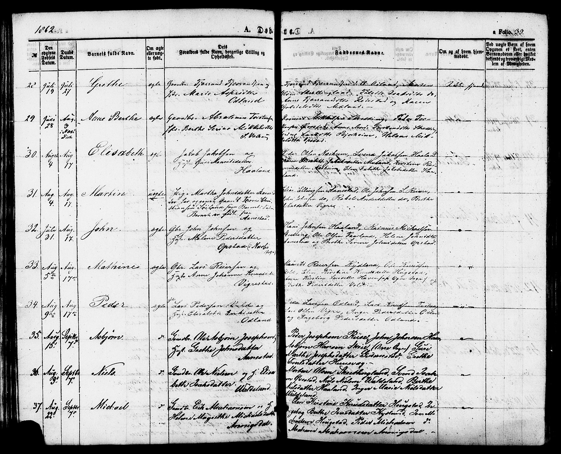 Hå sokneprestkontor, AV/SAST-A-101801/001/30BA/L0009: Ministerialbok nr. A 8, 1855-1878, s. 39
