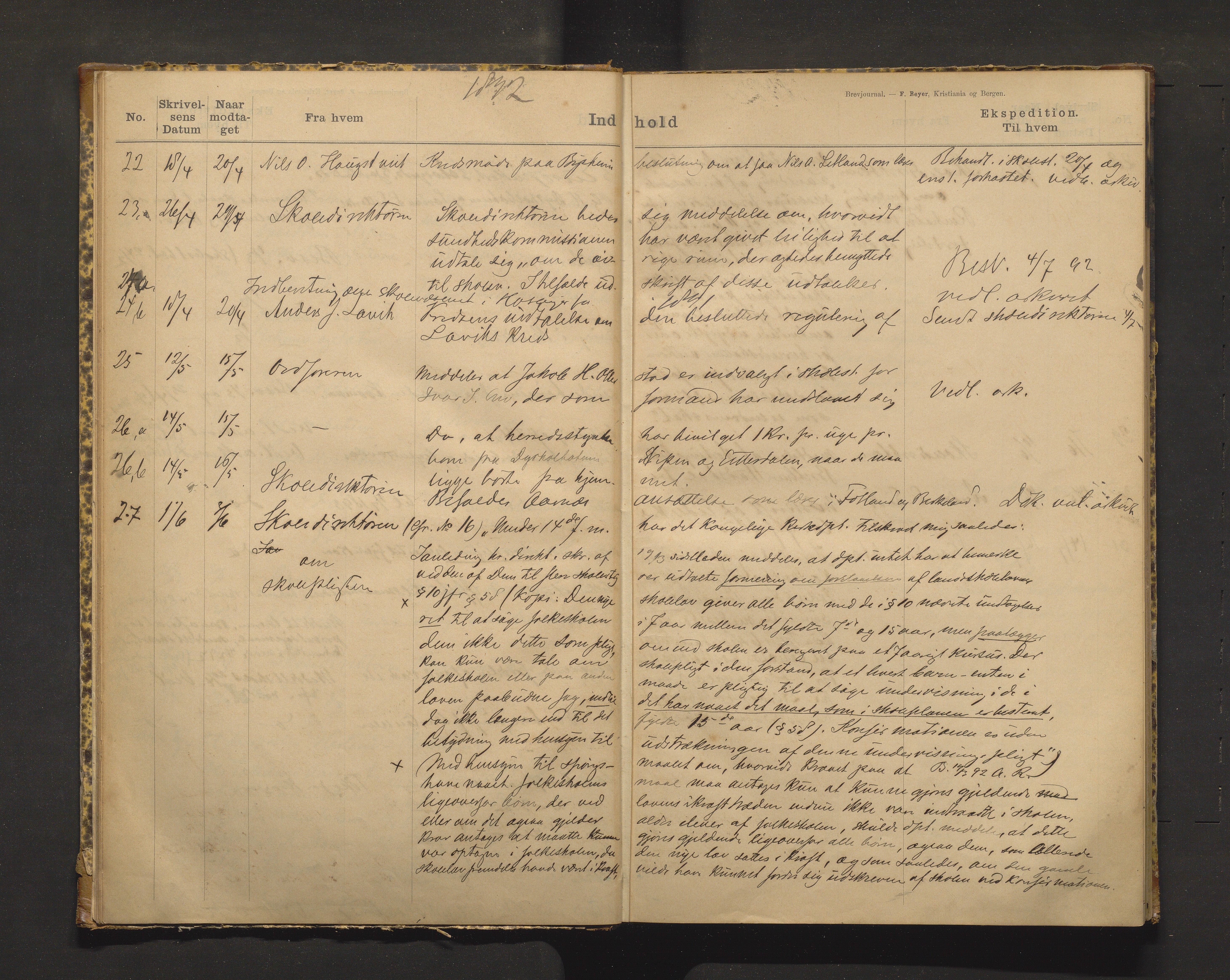 Hosanger kommune. Skulestyret, IKAH/1253a-211/C/Ca/L0001: Postjournal for Hosanger skulestyre, 1890-1919