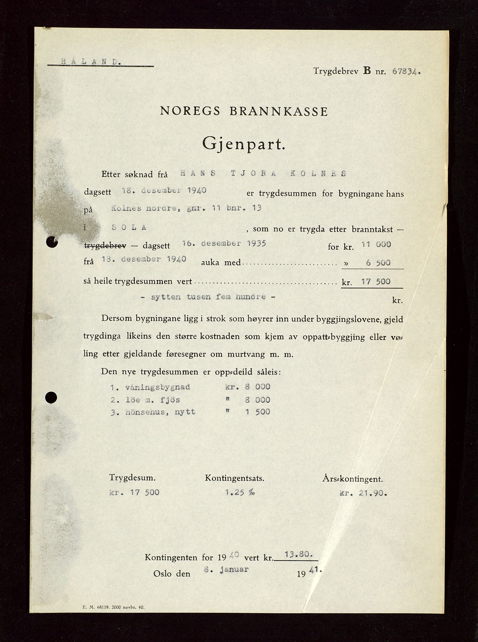 Håland lensmannskontor, SAST/A-100100/Gob/L0010: Branntakstprotokoll - skjematakst. Register i boken., 1933-1936