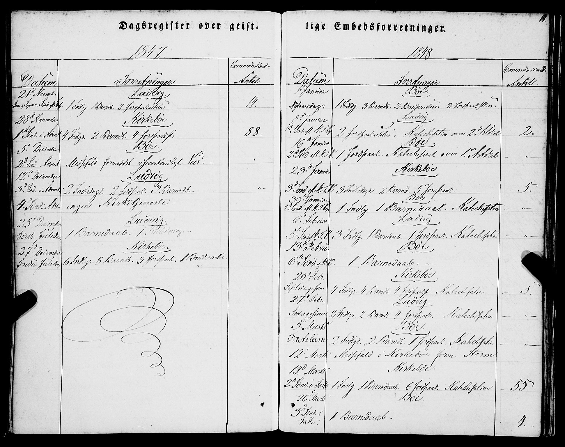 Lavik sokneprestembete, AV/SAB-A-80901: Ministerialbok nr. A 3, 1843-1863, s. 14