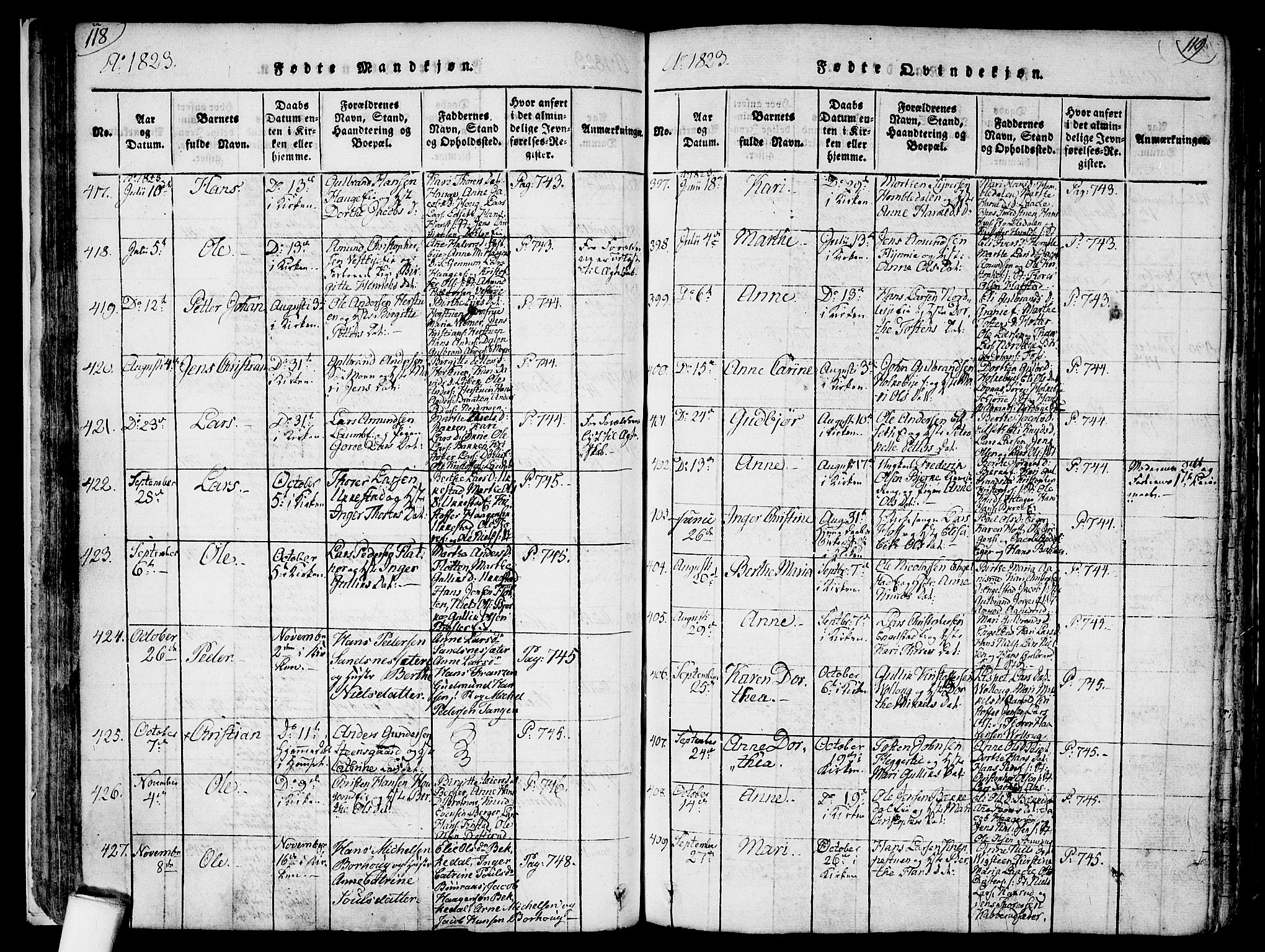 Nannestad prestekontor Kirkebøker, AV/SAO-A-10414a/F/Fa/L0009: Ministerialbok nr. I 9, 1815-1840, s. 118-119