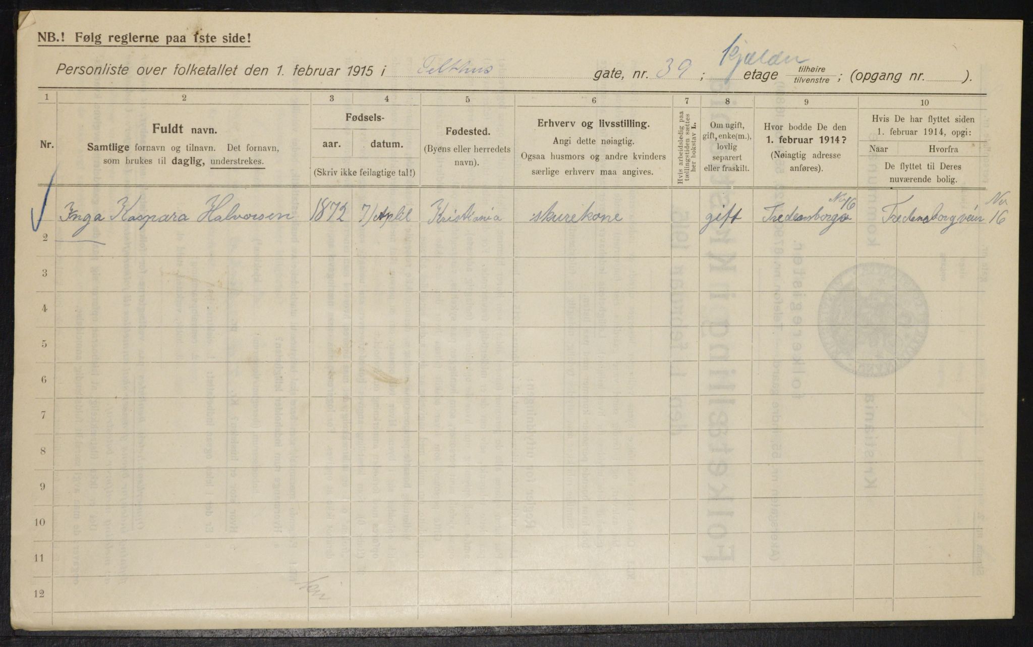 OBA, Kommunal folketelling 1.2.1915 for Kristiania, 1915, s. 107910