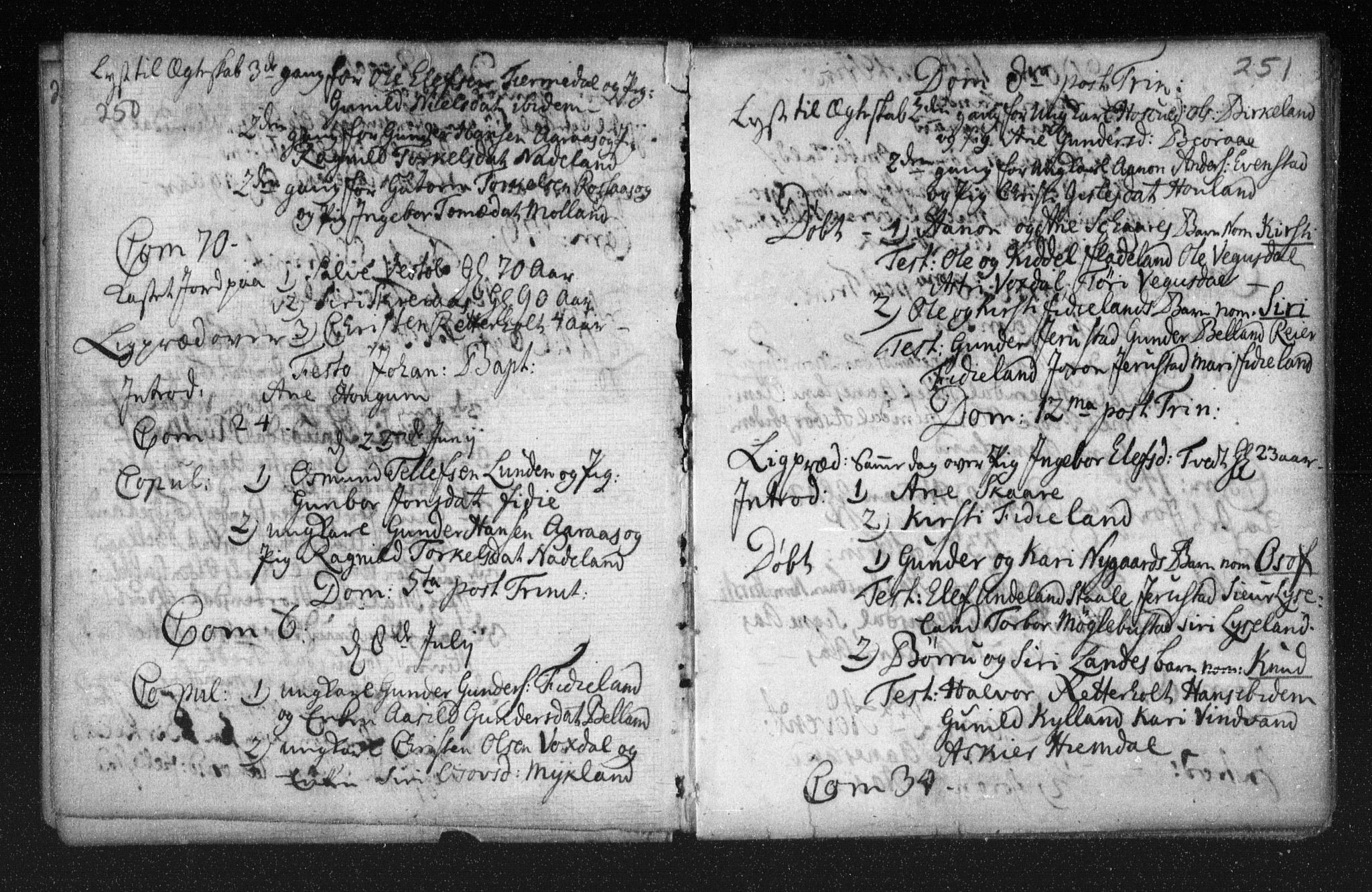 Herefoss sokneprestkontor, AV/SAK-1111-0019/F/Fa/Fab/L0001: Ministerialbok nr. A 1, 1704-1779, s. 250-251
