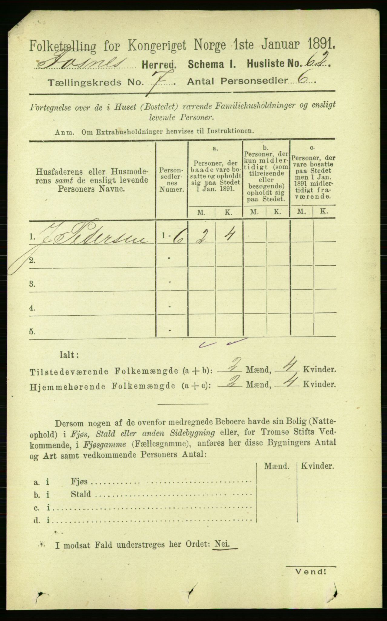 RA, Folketelling 1891 for 1748 Fosnes herred, 1891, s. 3097