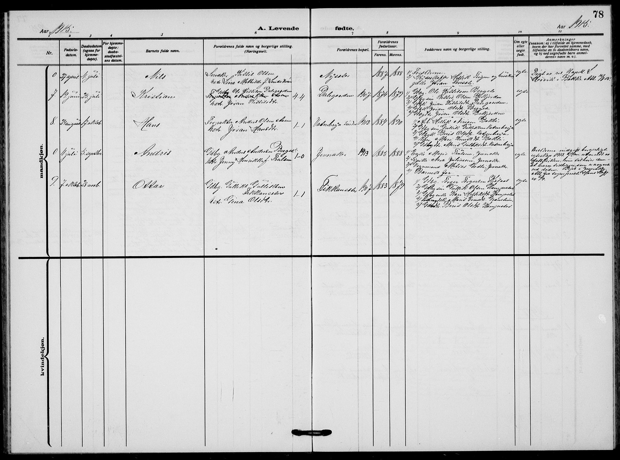 Flesberg kirkebøker, AV/SAKO-A-18/G/Ga/L0006: Klokkerbok nr. I 6, 1909-1924, s. 78