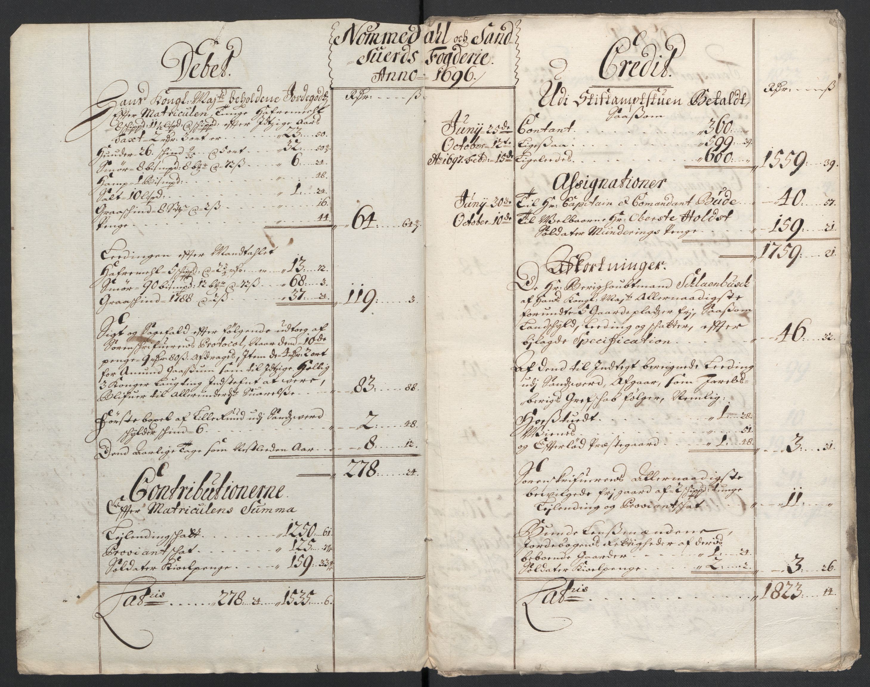 Rentekammeret inntil 1814, Reviderte regnskaper, Fogderegnskap, RA/EA-4092/R24/L1576: Fogderegnskap Numedal og Sandsvær, 1696-1697, s. 4