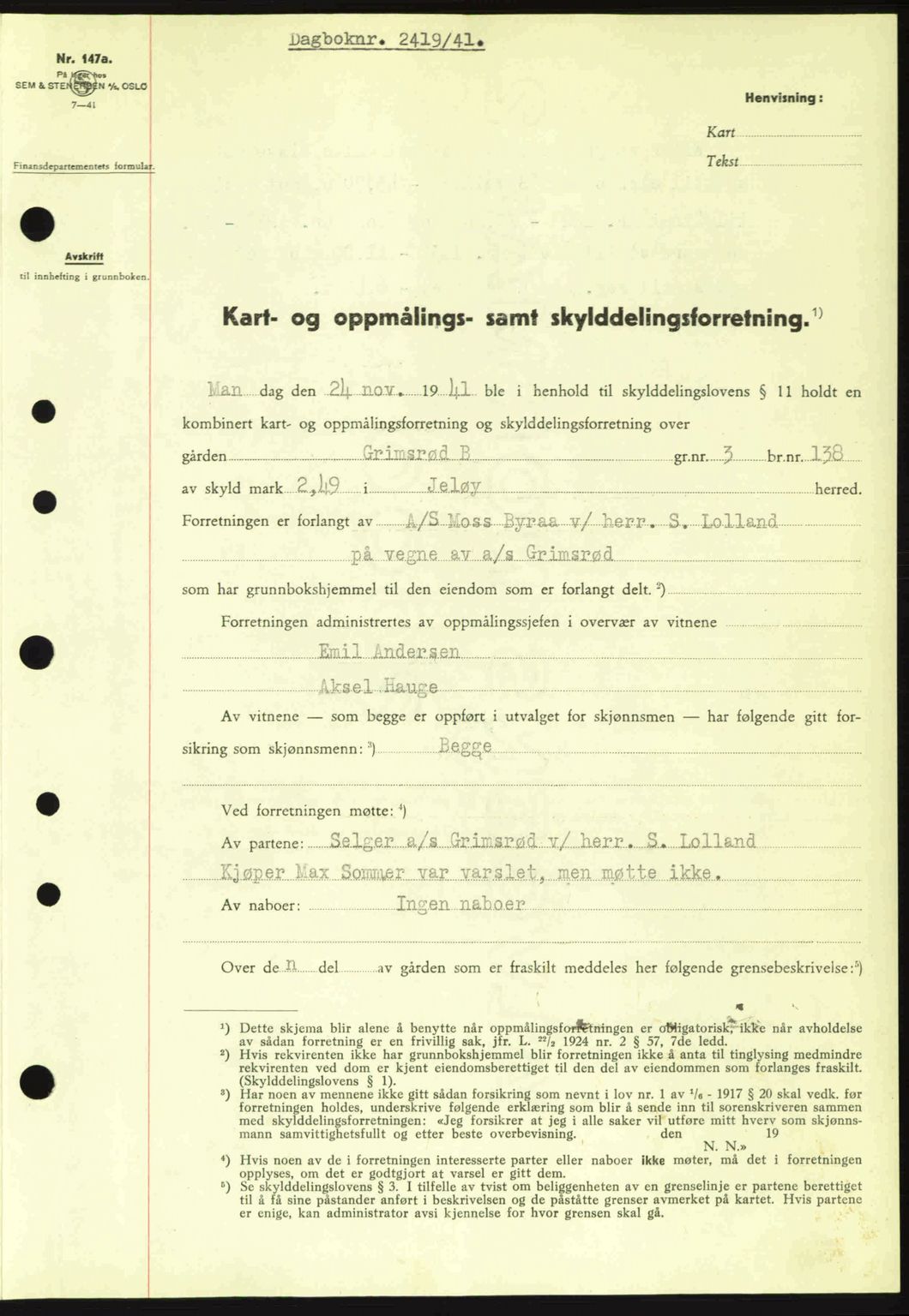 Moss sorenskriveri, SAO/A-10168: Pantebok nr. A9, 1941-1942, Dagboknr: 2419/1941