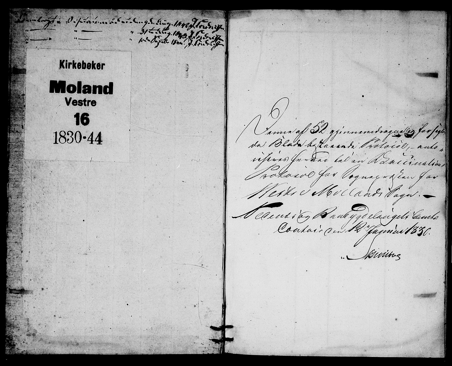 Vestre Moland sokneprestkontor, SAK/1111-0046/F/Ff/L0002/0003: Vaksinasjonsprotokoll nr. A VI 3, 1830-1844