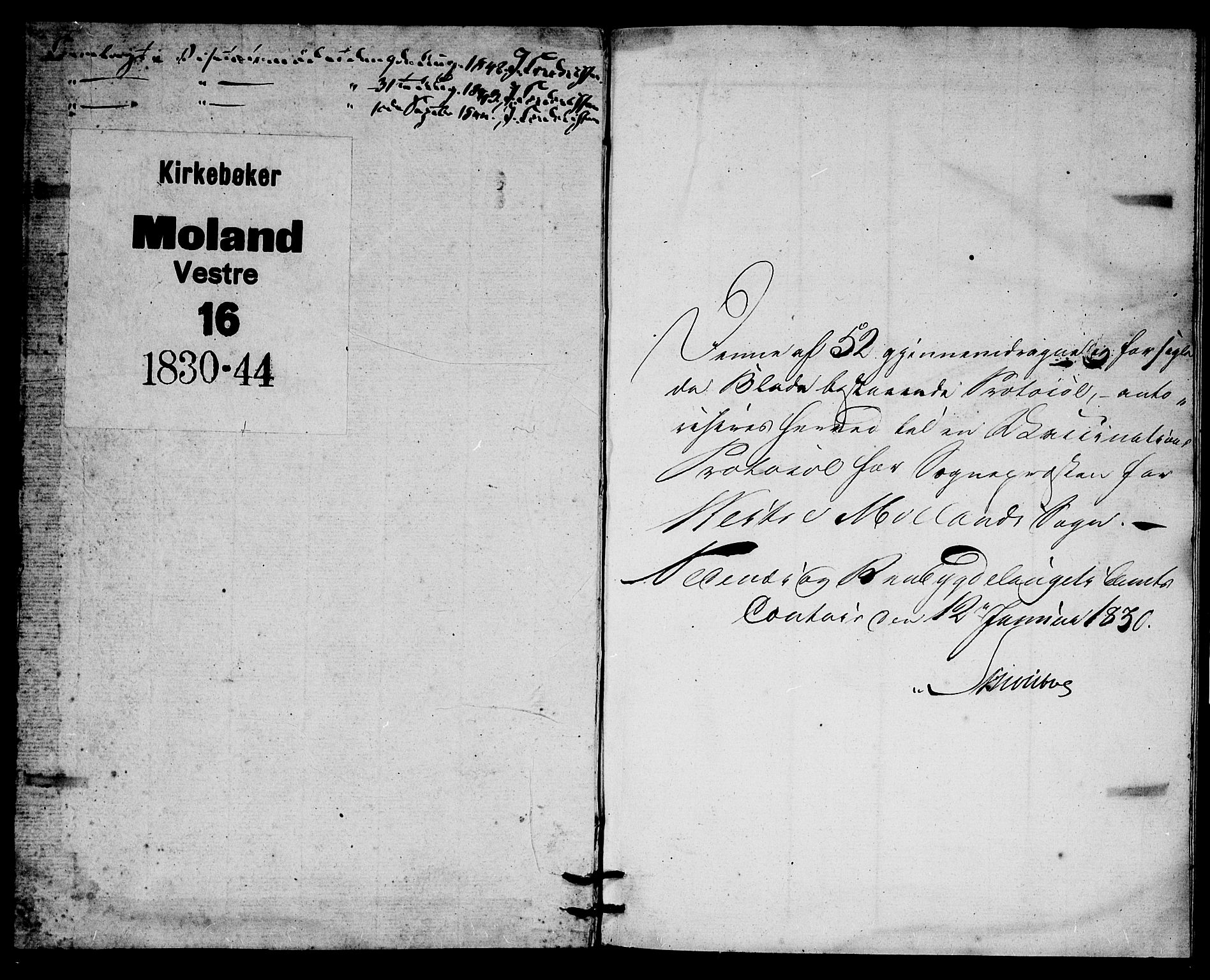 Vestre Moland sokneprestkontor, AV/SAK-1111-0046/F/Ff/L0002/0003: Vaksinasjonsprotokoll nr. A VI 3, 1830-1844