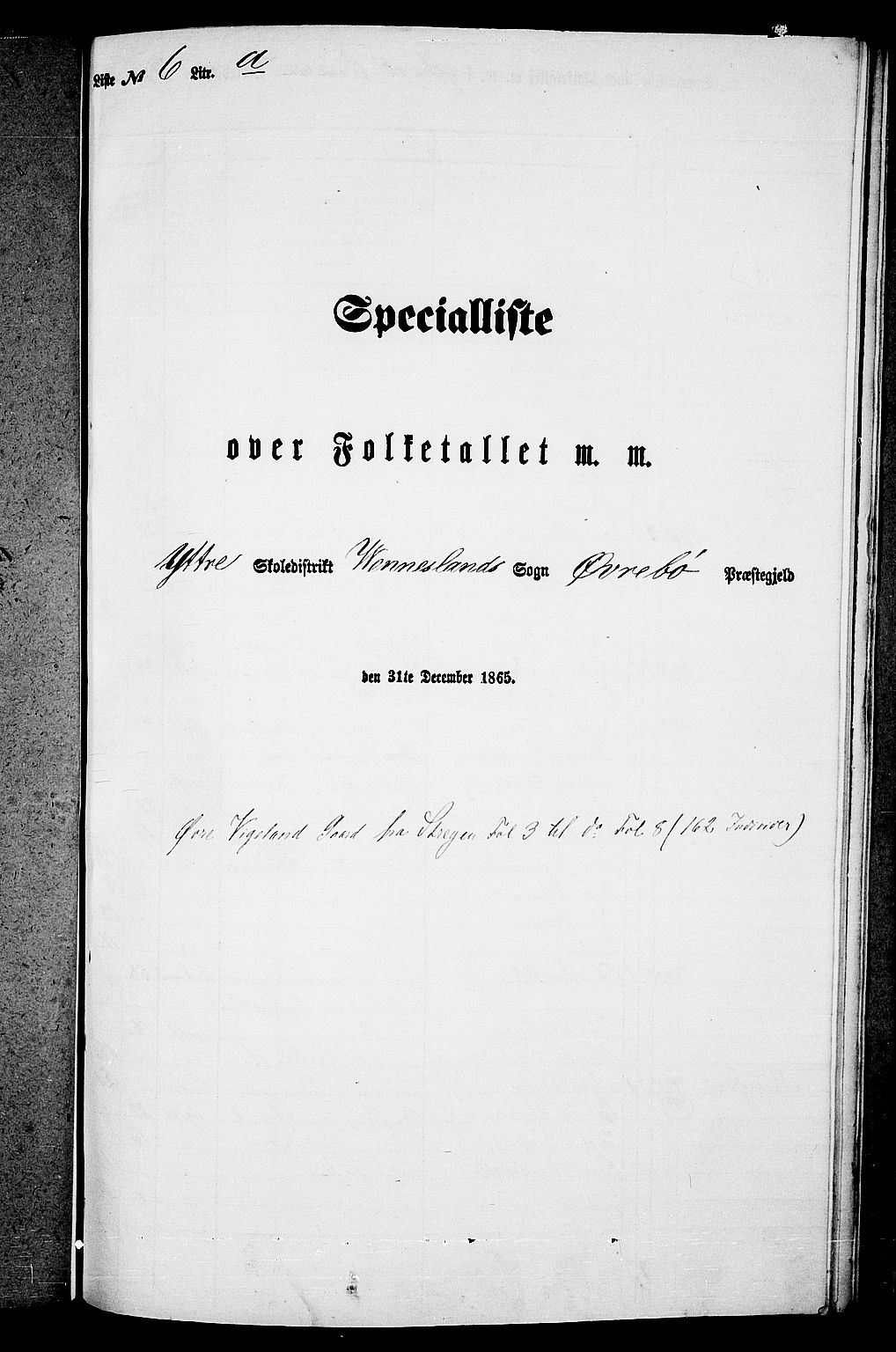 RA, Folketelling 1865 for 1016P Øvrebø prestegjeld, 1865, s. 105
