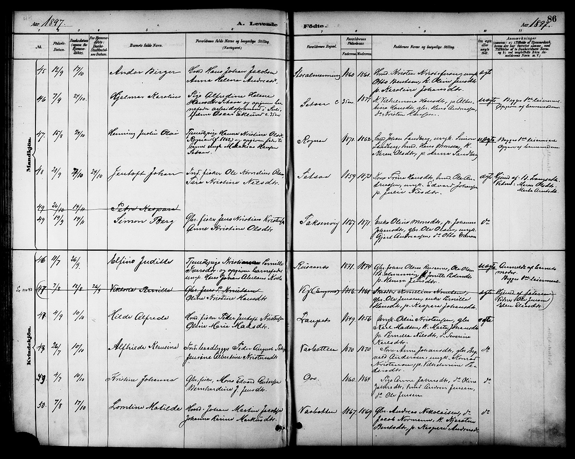 Ministerialprotokoller, klokkerbøker og fødselsregistre - Nordland, SAT/A-1459/847/L0669: Ministerialbok nr. 847A09, 1887-1901, s. 86