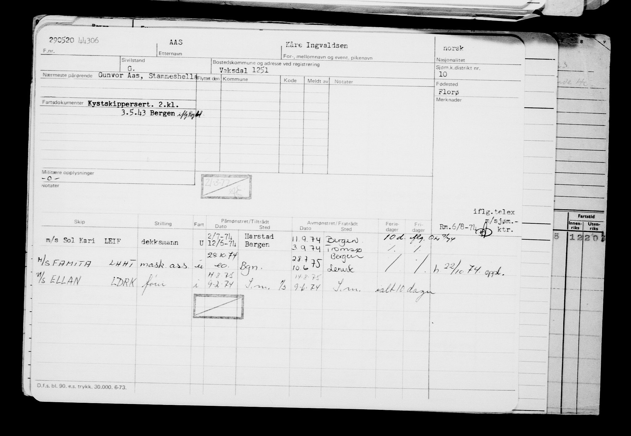 Direktoratet for sjømenn, RA/S-3545/G/Gb/L0181: Hovedkort, 1920, s. 432