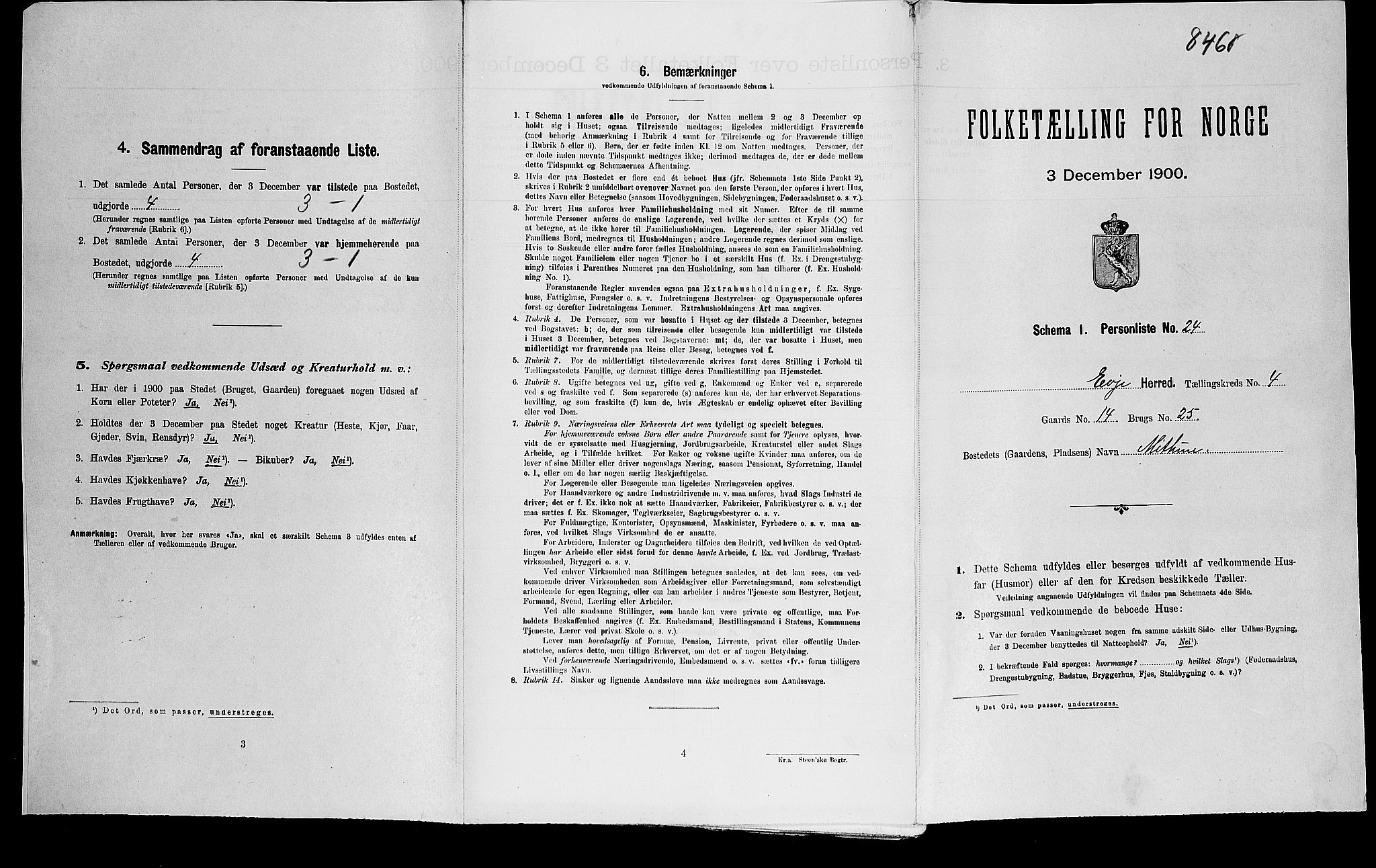 SAK, Folketelling 1900 for 0937 Evje herred, 1900, s. 278