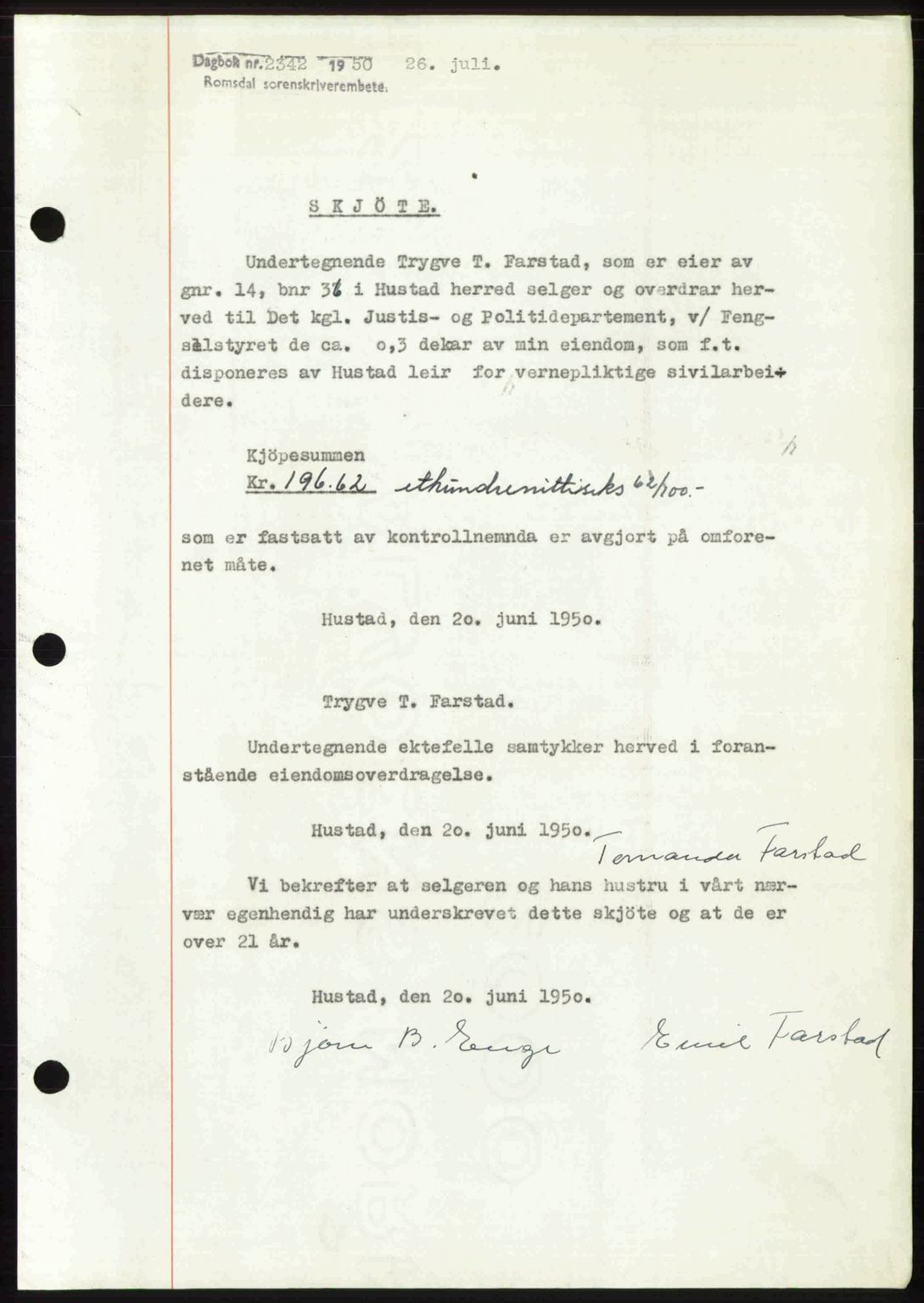 Romsdal sorenskriveri, AV/SAT-A-4149/1/2/2C: Pantebok nr. A34, 1950-1950, Dagboknr: 2342/1950