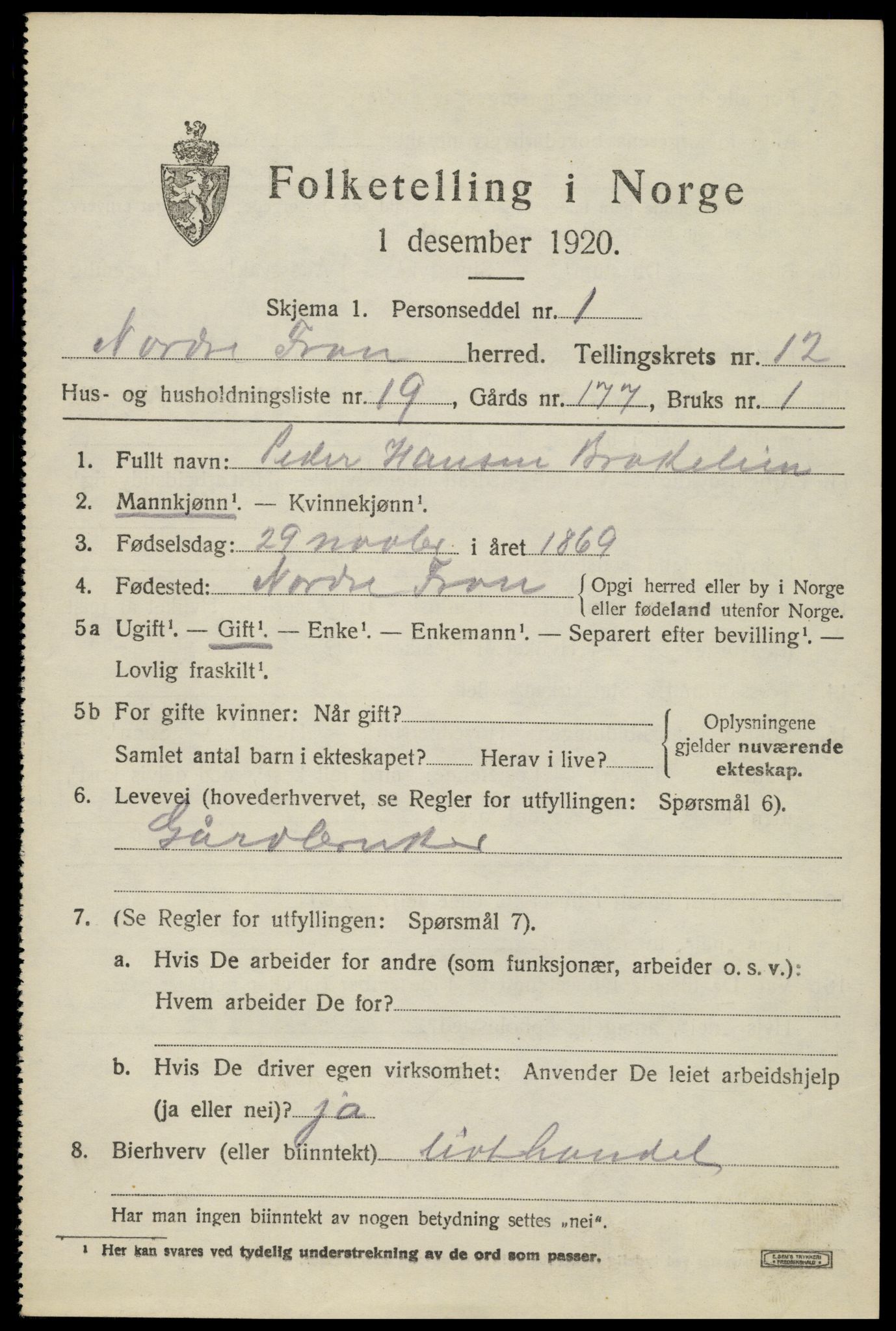 SAH, Folketelling 1920 for 0518 Nord-Fron herred, 1920, s. 10008