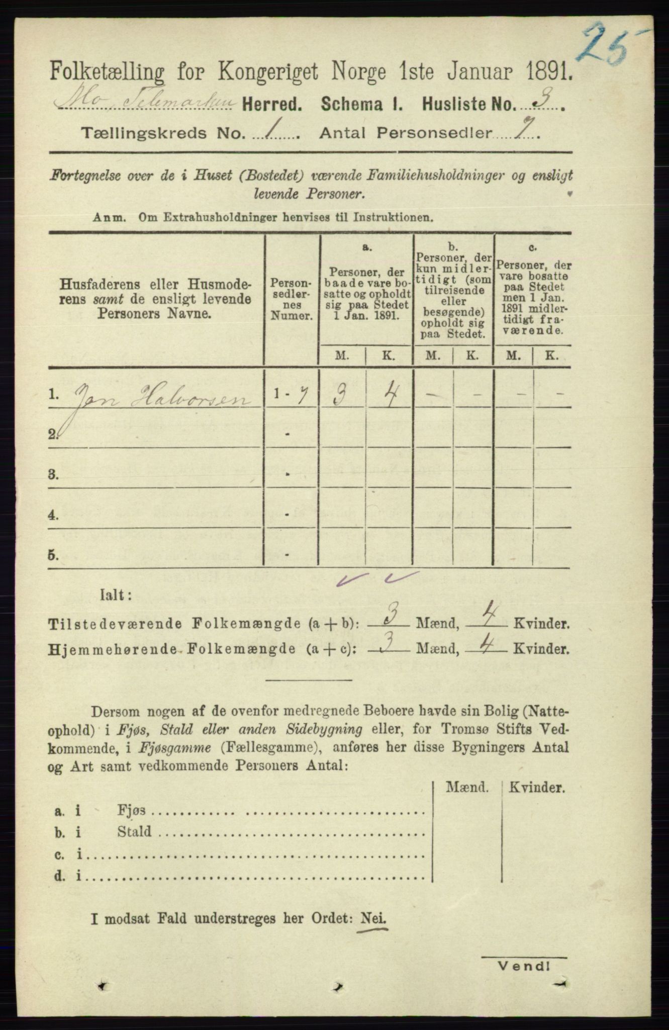 RA, Folketelling 1891 for 0832 Mo herred, 1891, s. 25