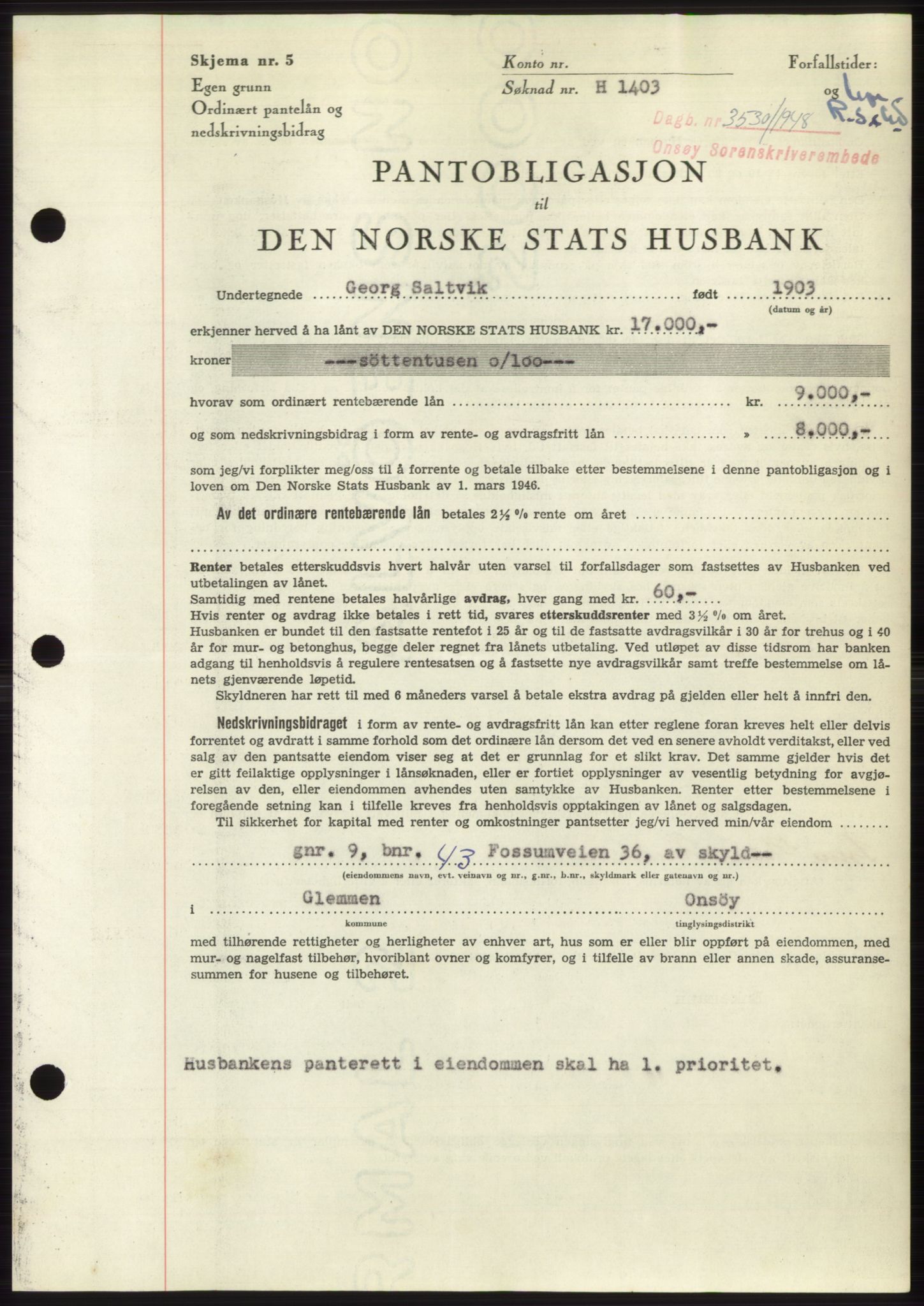 Onsøy sorenskriveri, SAO/A-10474/G/Ga/Gac/L0007: Pantebok nr. B 14-7, 1948-1948, Dagboknr: 3530/1948