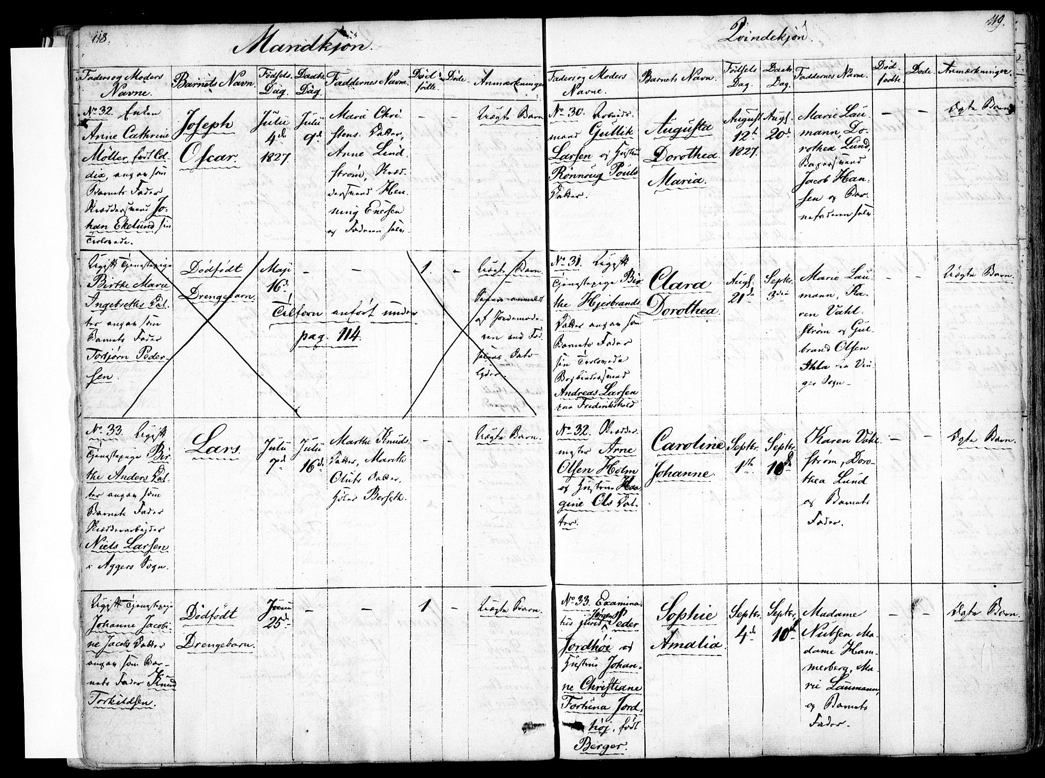 Rikshospitalet prestekontor Kirkebøker, AV/SAO-A-10309b/F/L0001: Ministerialbok nr. 1, 1818-1832, s. 118-119