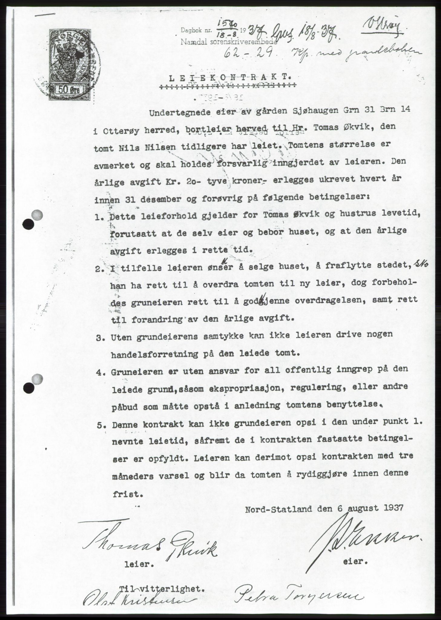 Namdal sorenskriveri, SAT/A-4133/1/2/2C: Pantebok nr. -, 1937-1939, Tingl.dato: 18.08.1937