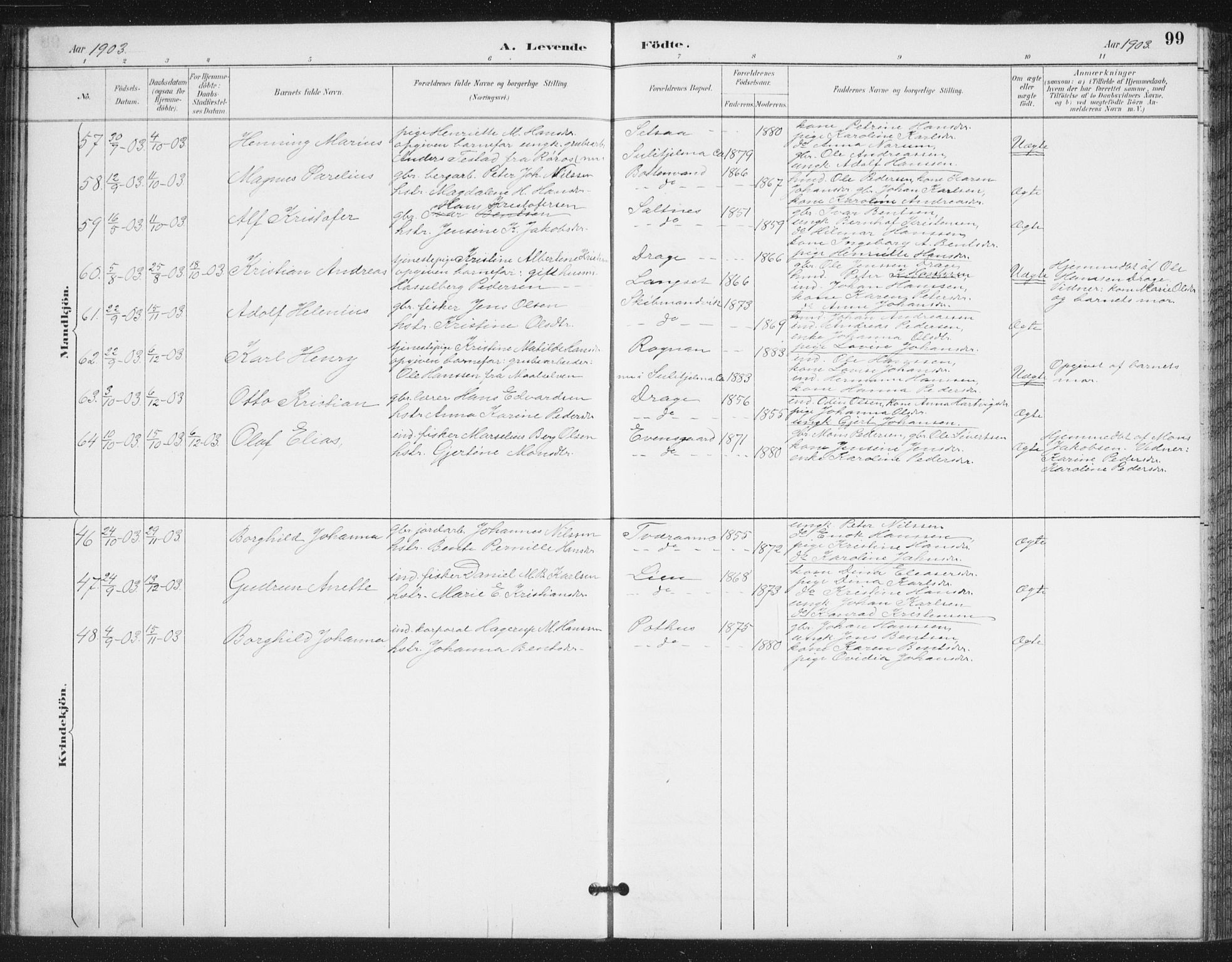 Ministerialprotokoller, klokkerbøker og fødselsregistre - Nordland, AV/SAT-A-1459/847/L0682: Klokkerbok nr. 847C10, 1889-1907, s. 99