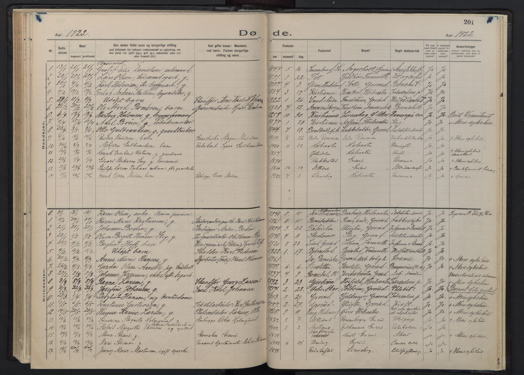 Østre Aker prestekontor Kirkebøker, AV/SAO-A-10840/F/Fb/L0002: Ministerialbok nr. II 2, 1918-1930, s. 201