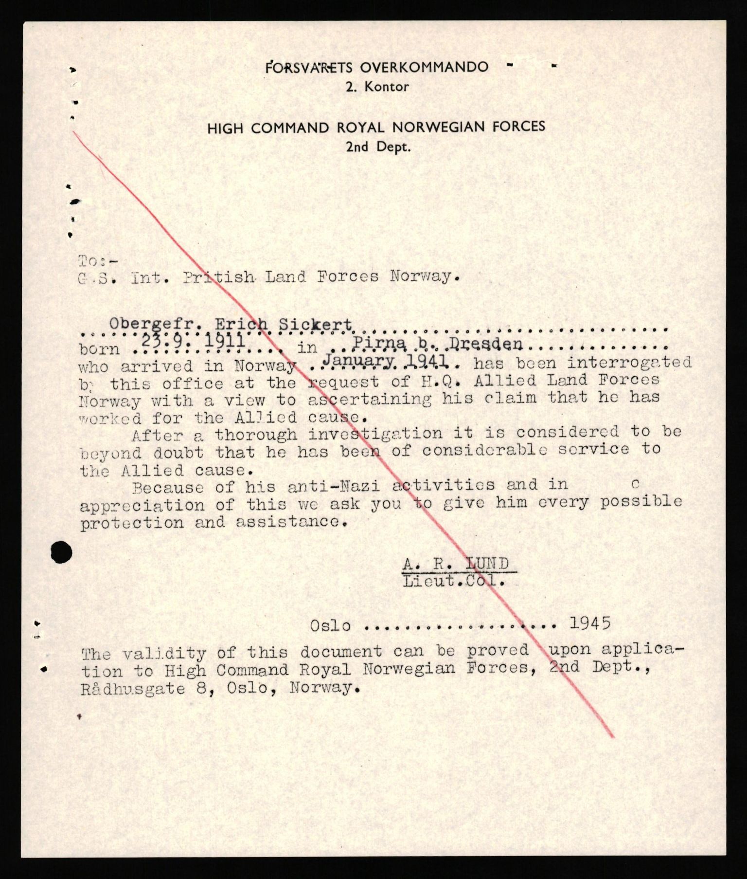 Forsvaret, Forsvarets overkommando II, AV/RA-RAFA-3915/D/Db/L0032: CI Questionaires. Tyske okkupasjonsstyrker i Norge. Tyskere., 1945-1946, s. 73