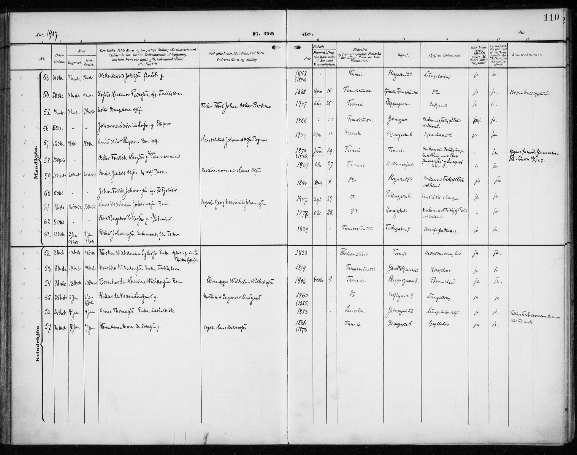 Tromsø sokneprestkontor/stiftsprosti/domprosti, AV/SATØ-S-1343/G/Ga/L0018kirke: Ministerialbok nr. 18, 1907-1917, s. 110