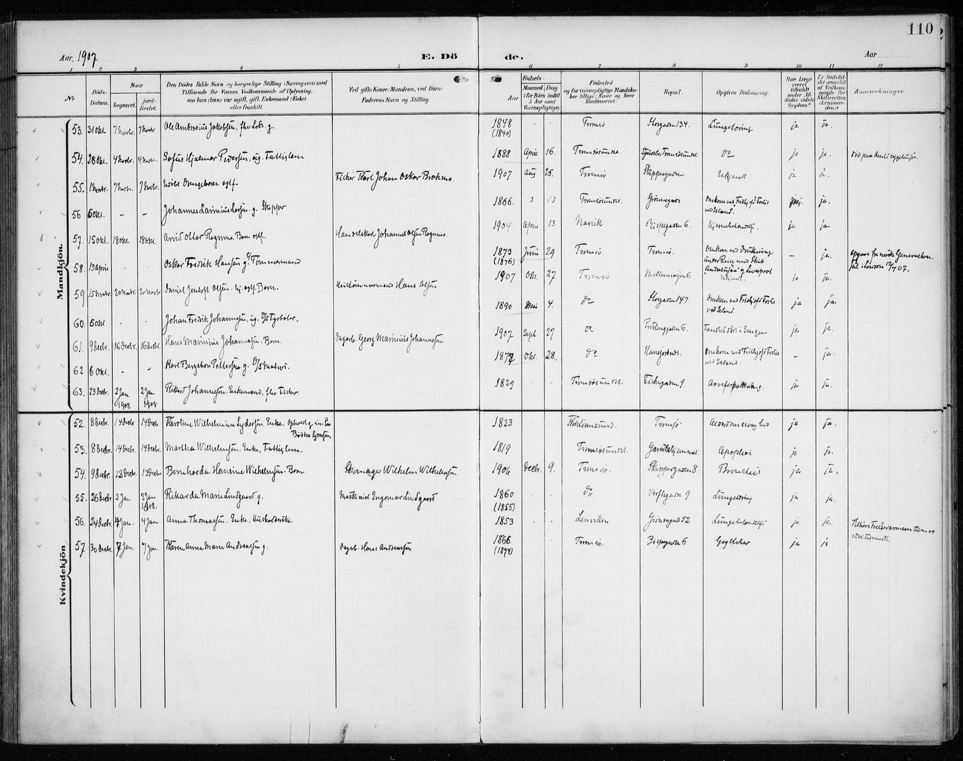 Tromsø sokneprestkontor/stiftsprosti/domprosti, SATØ/S-1343/G/Ga/L0018kirke: Ministerialbok nr. 18, 1907-1917, s. 110