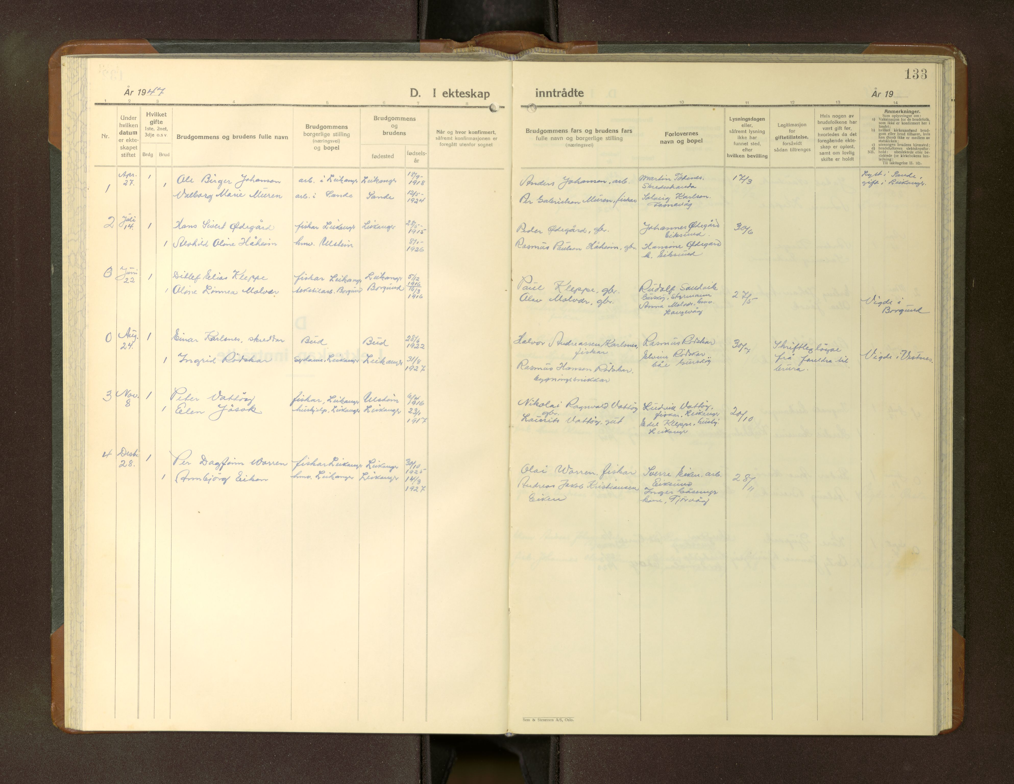 Ministerialprotokoller, klokkerbøker og fødselsregistre - Møre og Romsdal, AV/SAT-A-1454/508/L0100: Klokkerbok nr. 508---, 1947-1951, s. 133