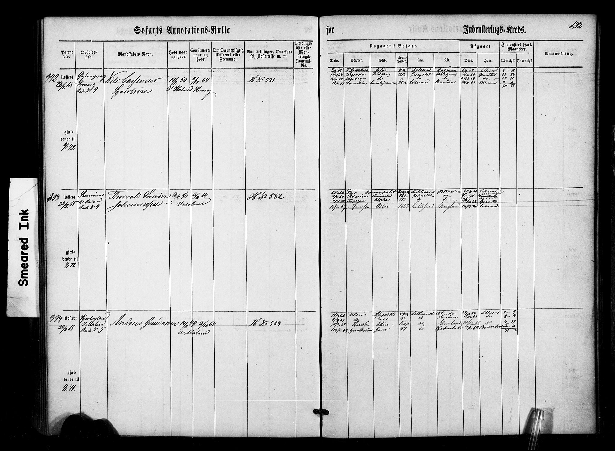 Lillesand mønstringskrets, AV/SAK-2031-0014/F/Fa/L0001: Annotasjonsrulle nr 1-436 med register, W-7, 1860-1872, s. 157