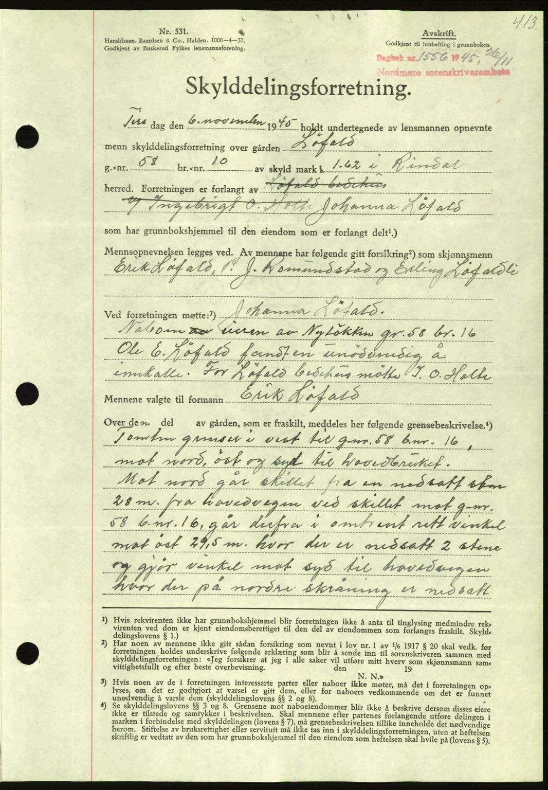 Nordmøre sorenskriveri, AV/SAT-A-4132/1/2/2Ca: Pantebok nr. A100a, 1945-1945, Dagboknr: 1556/1945