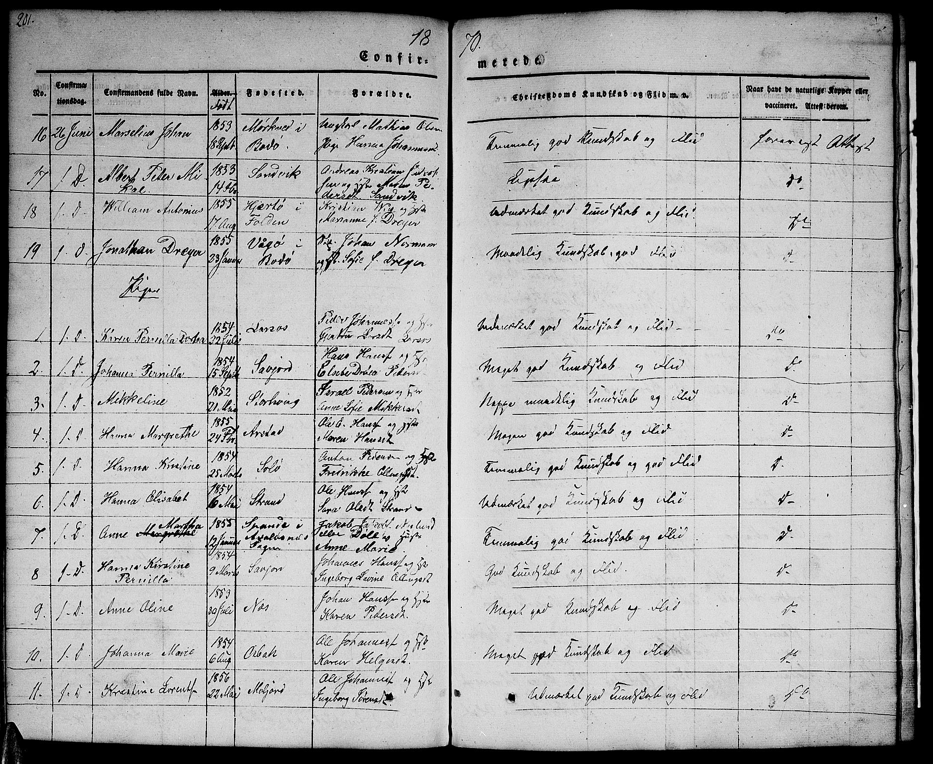 Ministerialprotokoller, klokkerbøker og fødselsregistre - Nordland, AV/SAT-A-1459/846/L0652: Klokkerbok nr. 846C02, 1841-1871, s. 201