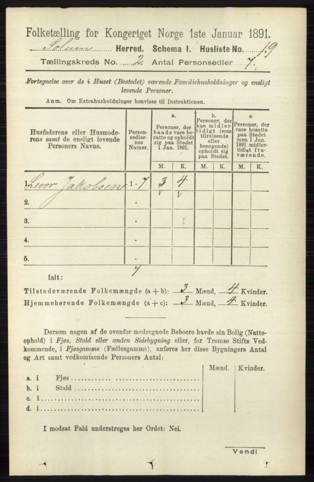 RA, Folketelling 1891 for 0818 Solum herred, 1891, s. 97