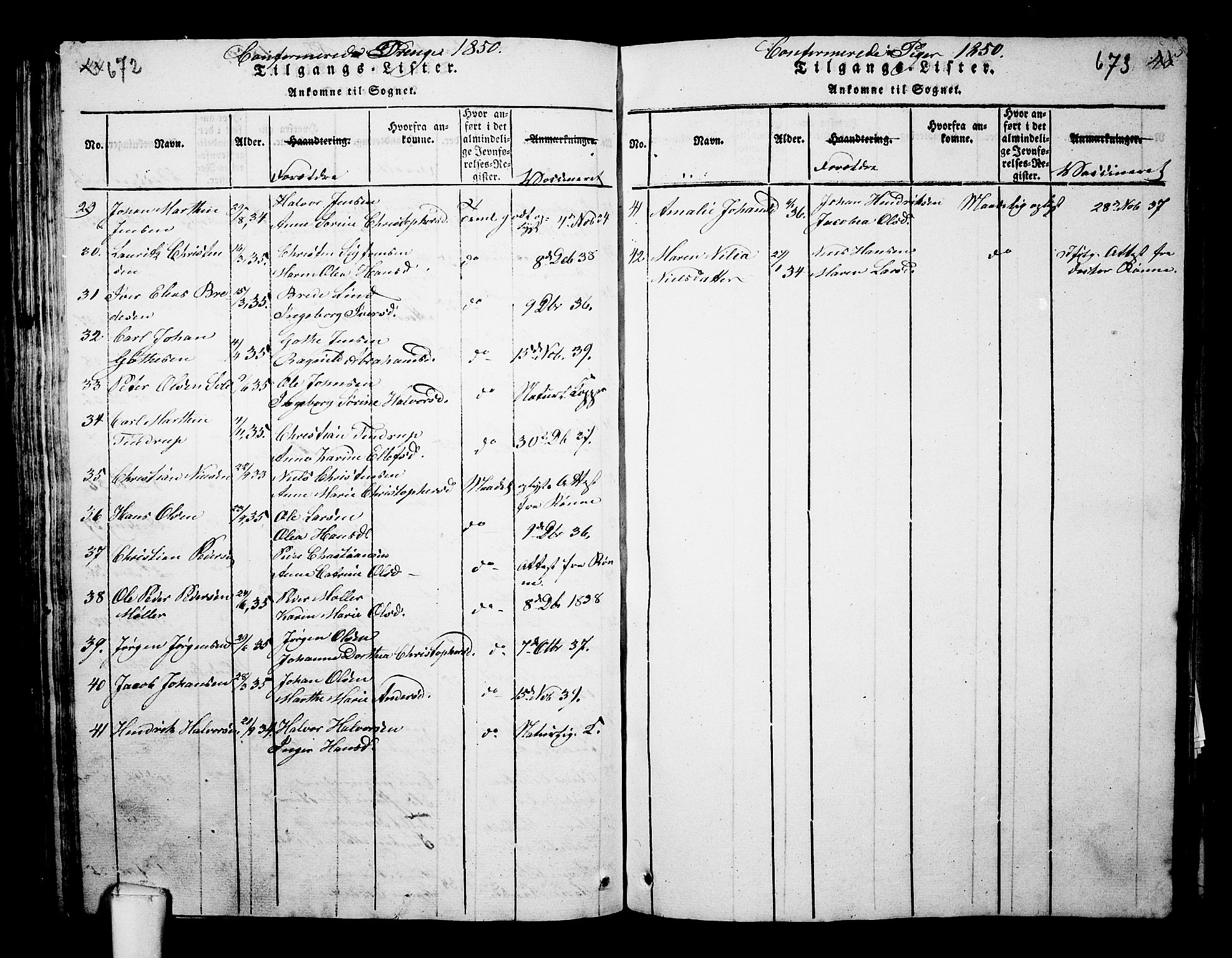 Borre kirkebøker, AV/SAKO-A-338/G/Ga/L0001: Klokkerbok nr. I 1, 1815-1851, s. 672-673