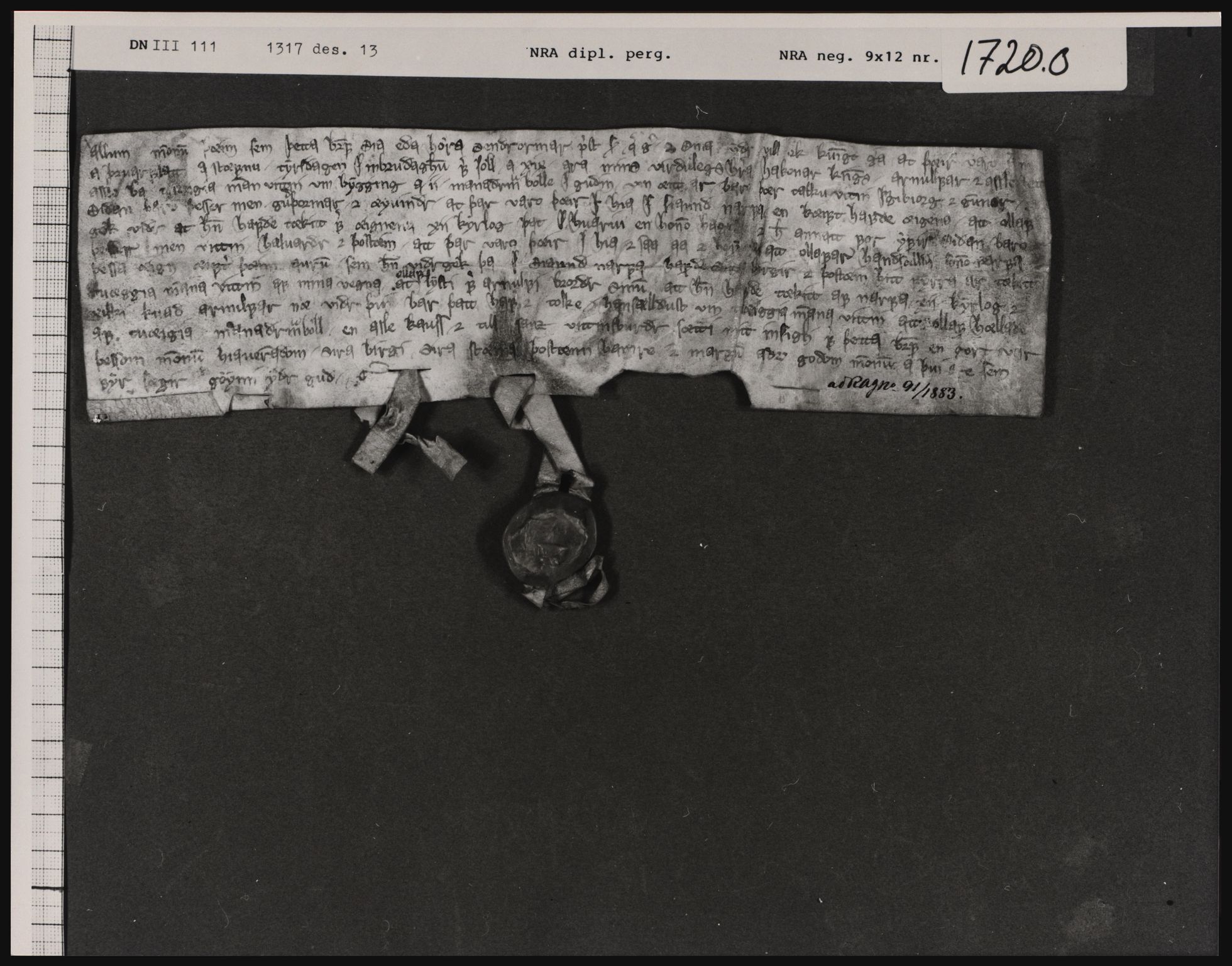 Riksarkivets diplomsamling, AV/RA-EA-5965/F01/F01a/L0011: Dokumenter, 1317-1318, s. 11
