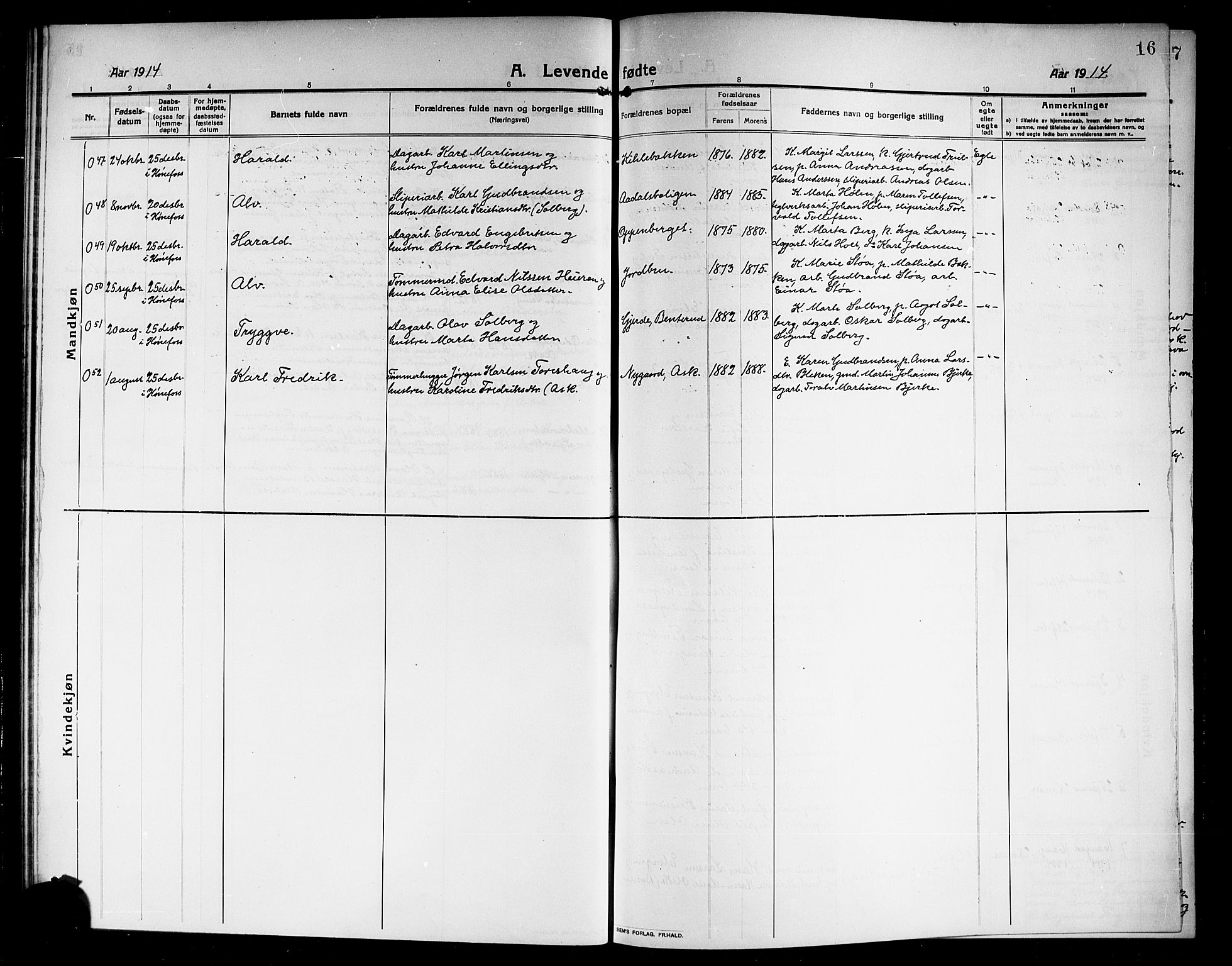 Norderhov kirkebøker, AV/SAKO-A-237/G/Ga/L0009: Klokkerbok nr. I 9, 1913-1920, s. 16