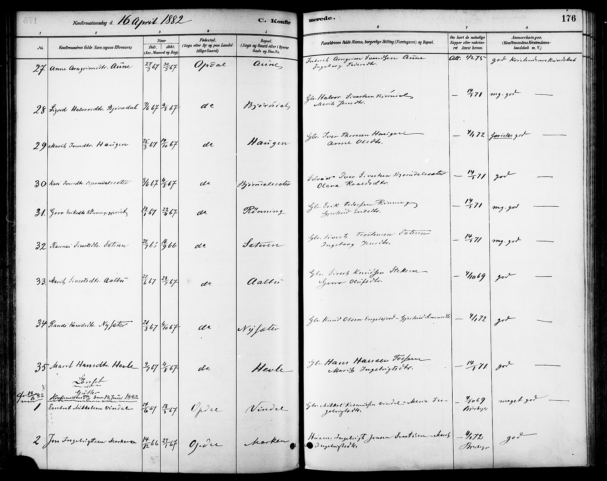 Ministerialprotokoller, klokkerbøker og fødselsregistre - Sør-Trøndelag, AV/SAT-A-1456/678/L0901: Ministerialbok nr. 678A10, 1881-1894, s. 176