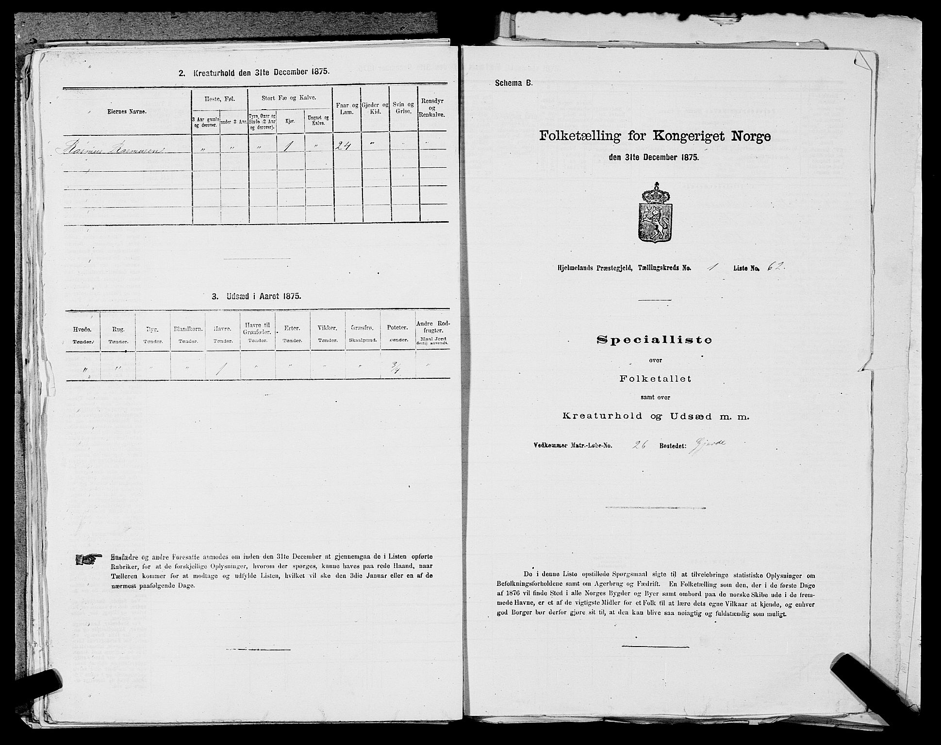 SAST, Folketelling 1875 for 1133P Hjelmeland prestegjeld, 1875, s. 195