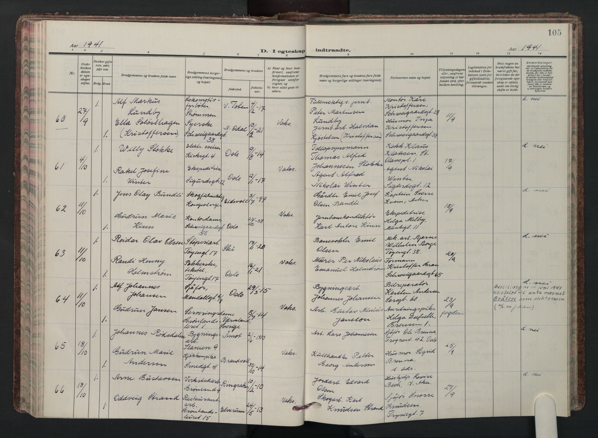 Grønland prestekontor Kirkebøker, AV/SAO-A-10848/F/Fa/L0020: Ministerialbok nr. 20, 1935-1946, s. 105