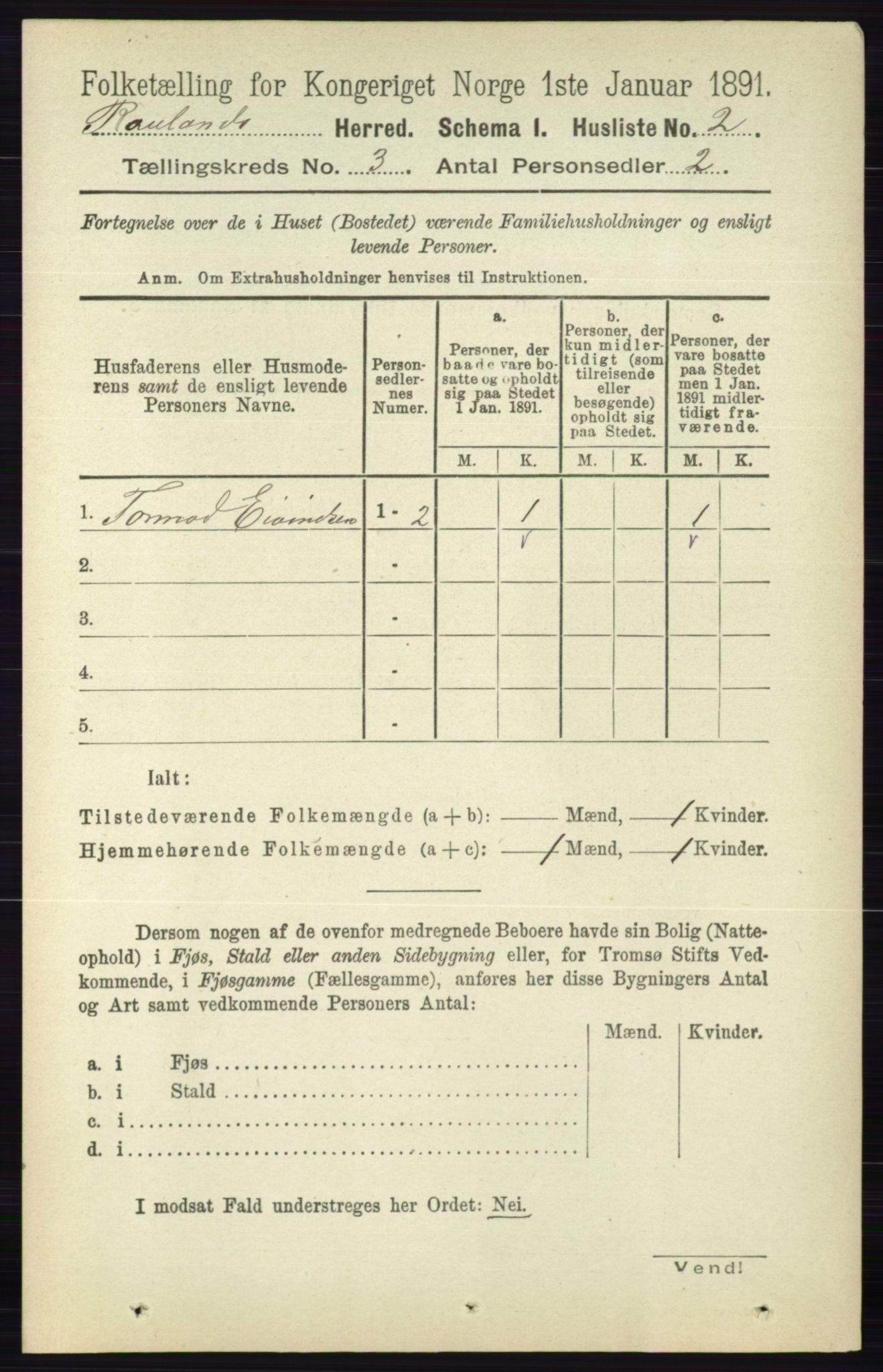 RA, Folketelling 1891 for 0835 Rauland herred, 1891, s. 738