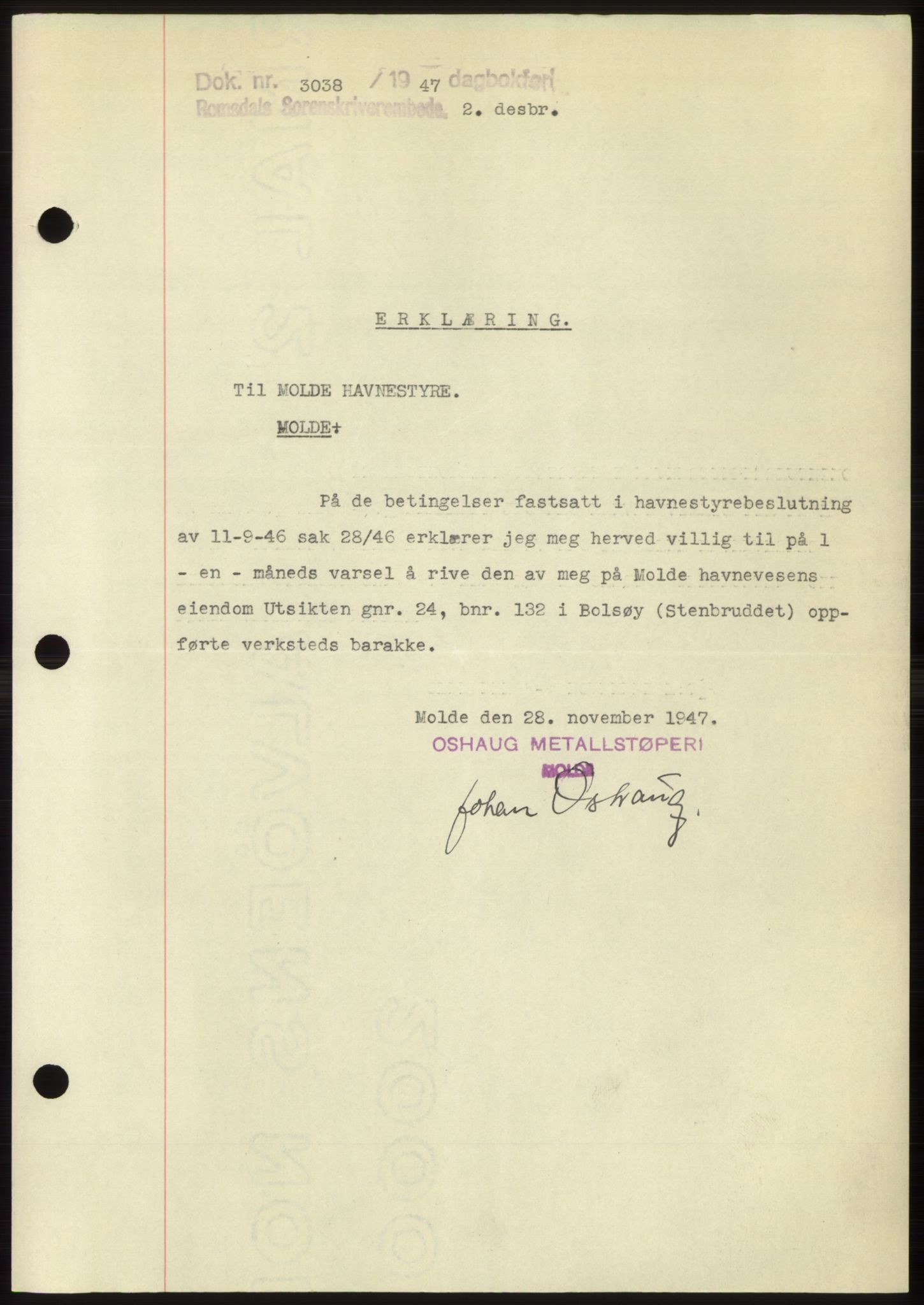 Romsdal sorenskriveri, SAT/A-4149/1/2/2C: Pantebok nr. B3, 1946-1948, Dagboknr: 3038/1947