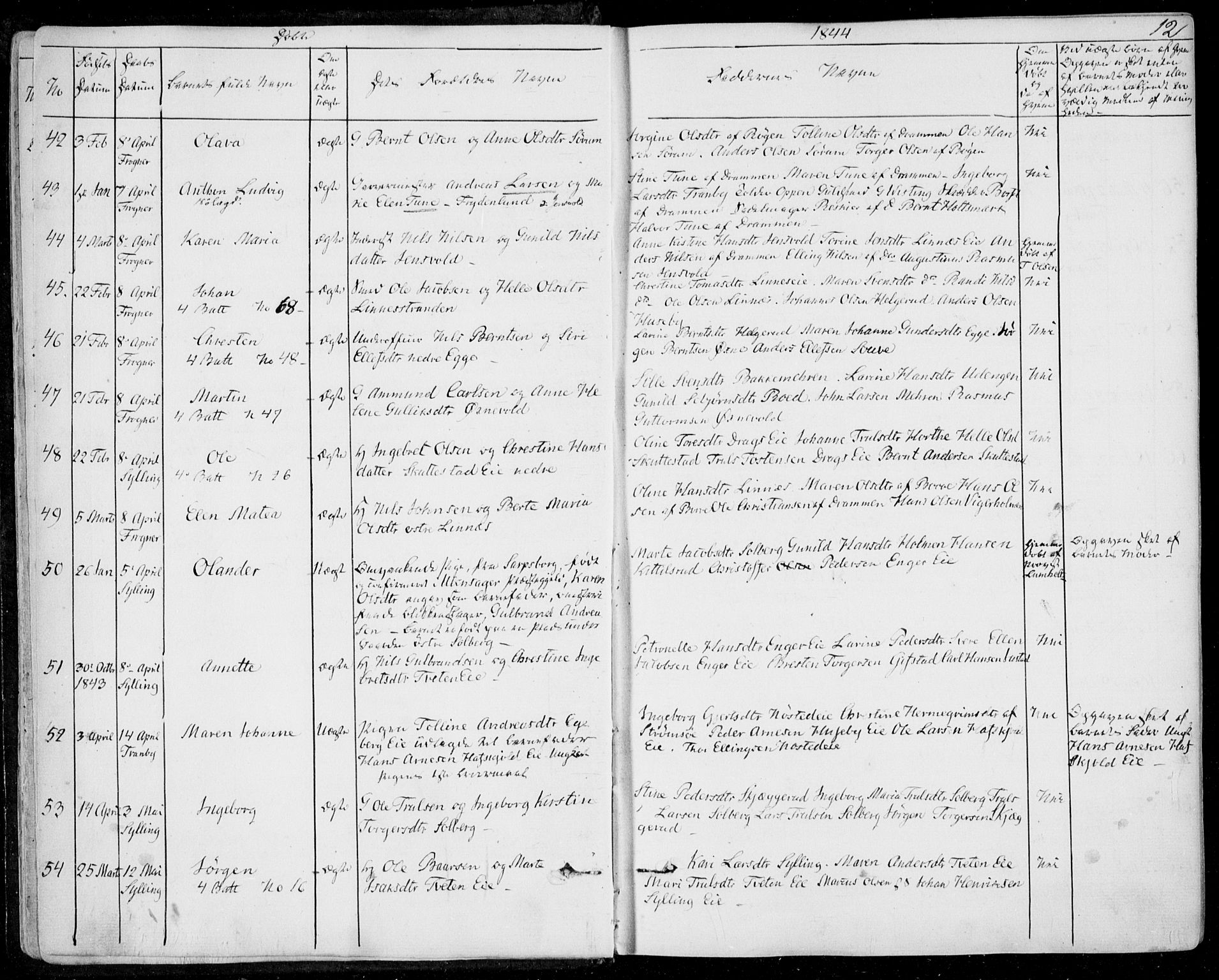 Lier kirkebøker, AV/SAKO-A-230/F/Fa/L0011: Ministerialbok nr. I 11, 1843-1854, s. 12
