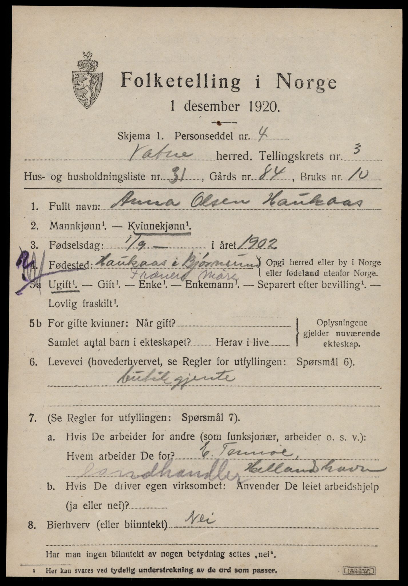 SAT, Folketelling 1920 for 1530 Vatne herred, 1920, s. 1776