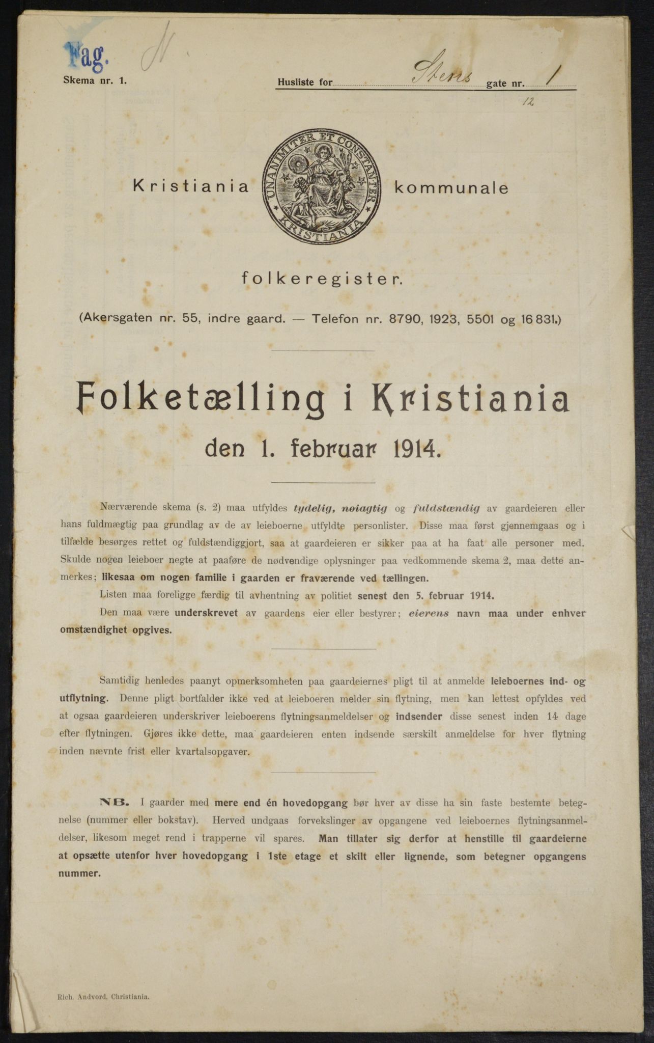 OBA, Kommunal folketelling 1.2.1914 for Kristiania, 1914, s. 101754