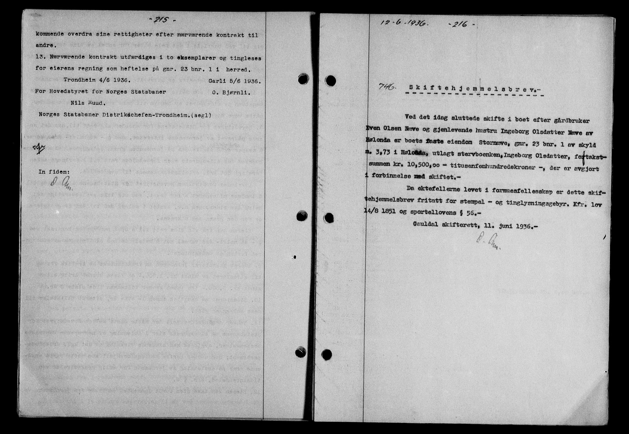 Gauldal sorenskriveri, SAT/A-0014/1/2/2C/L0046: Pantebok nr. 49-50, 1936-1937, Dagboknr: 746/1936