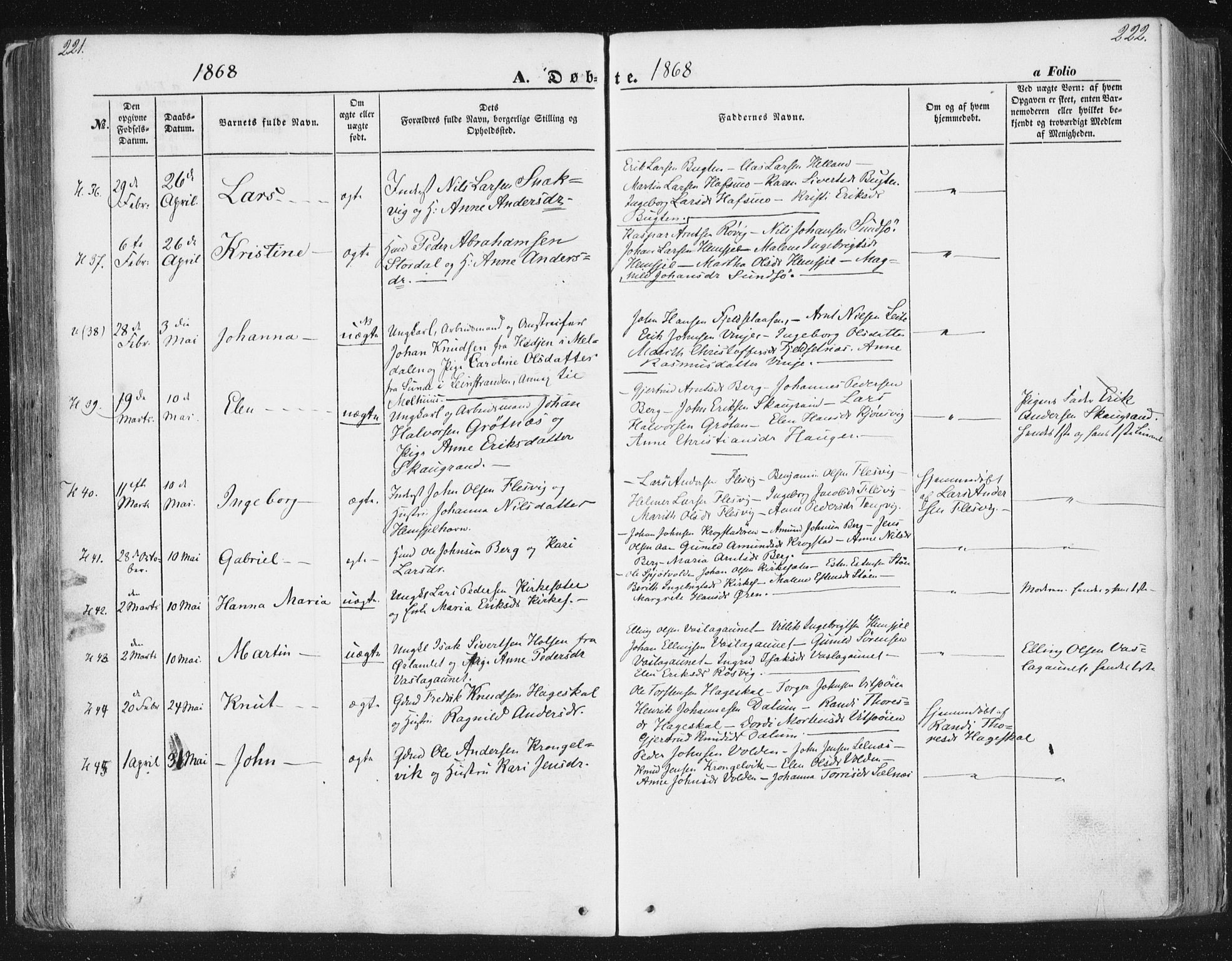 Ministerialprotokoller, klokkerbøker og fødselsregistre - Sør-Trøndelag, SAT/A-1456/630/L0494: Ministerialbok nr. 630A07, 1852-1868, s. 221-222