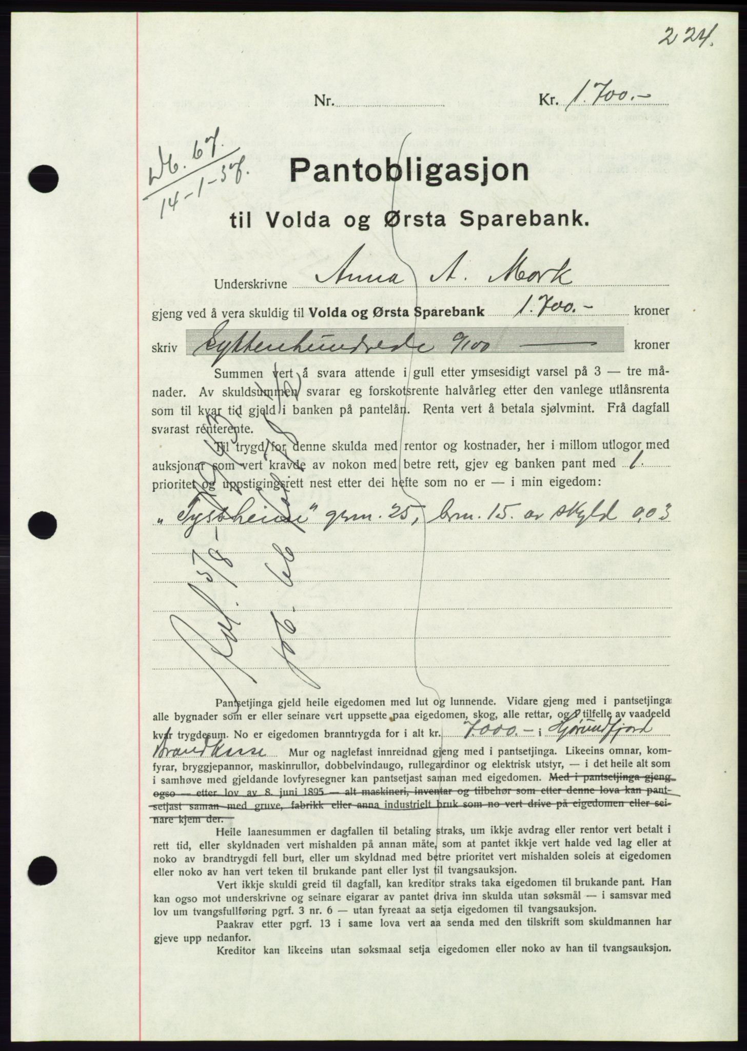 Søre Sunnmøre sorenskriveri, AV/SAT-A-4122/1/2/2C/L0062: Pantebok nr. 56, 1936-1937, Dagboknr: 67/1937