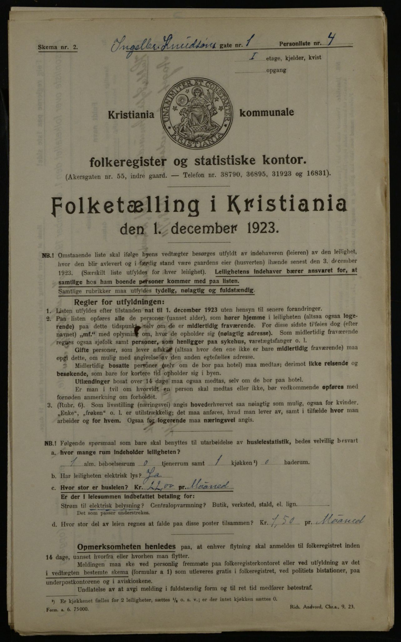 OBA, Kommunal folketelling 1.12.1923 for Kristiania, 1923, s. 48989